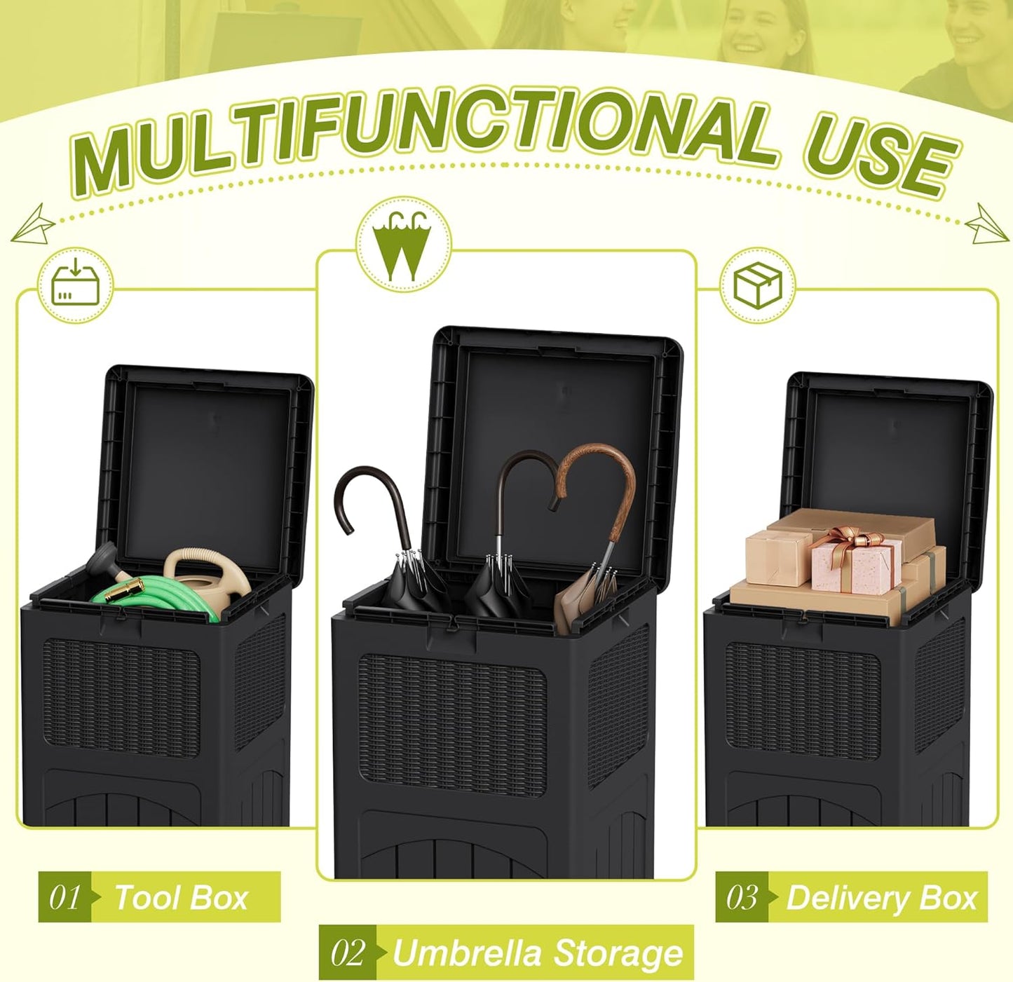 Greesum 33 Gallon Outdoor Trash Can with Lid, Waterproof Resin Garbage Bin for Hideaway, Deck, Patio, Black