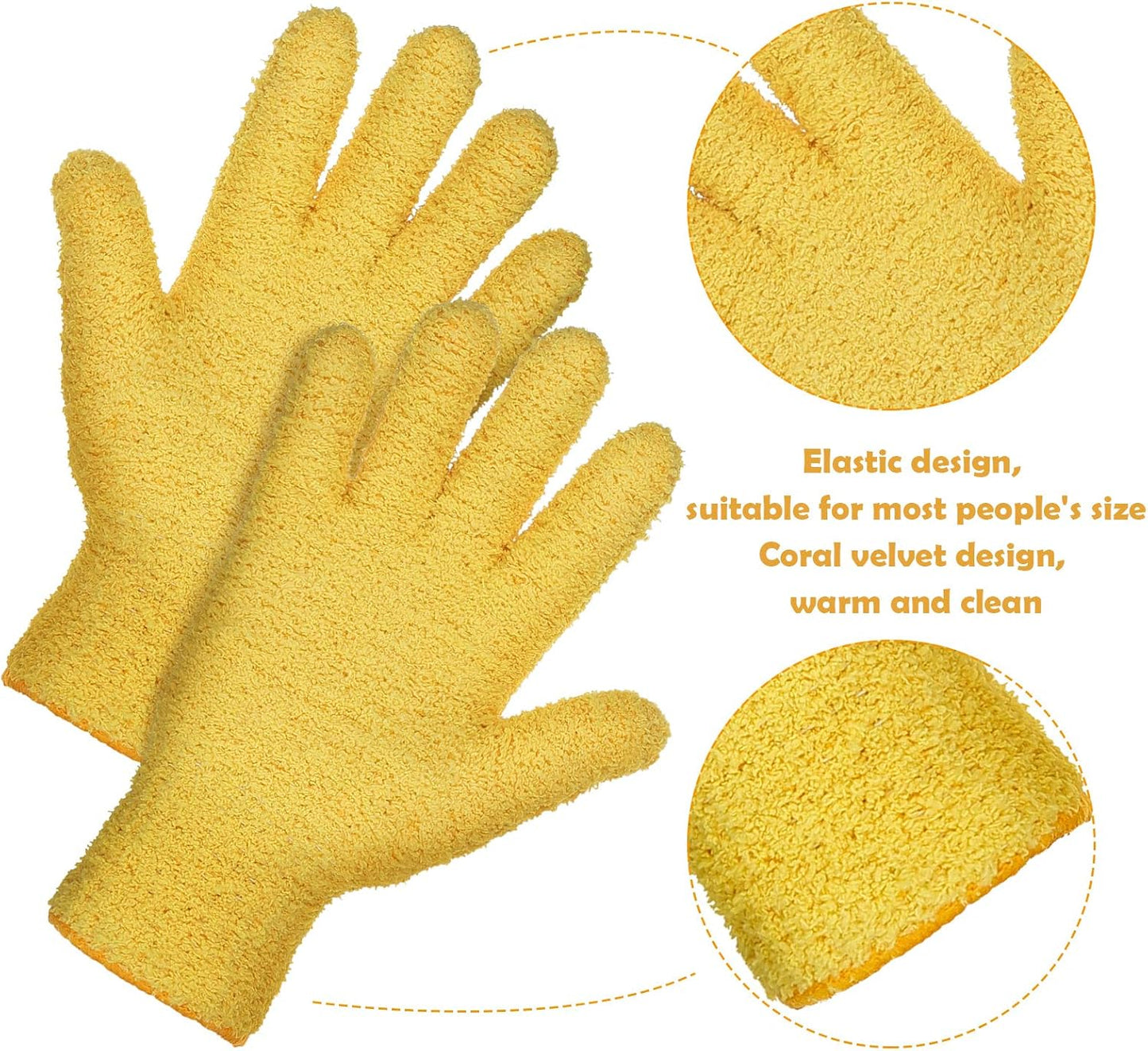 Patelai 2 Pairs Microfiber Gloves for plants Dusting Cleaning Glove Mittens House Cars Blinds Dusting(Yellow, Dark Blue, Large)