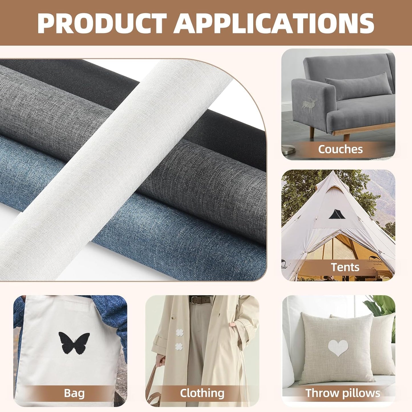 Fabric Repair Patch, 17X158 Inch Fabric Large Repair Tape, Self-Adhesive Patches for Furniture, Sofa, Car Interior, Shoes, Hand Bag, Clothing (Dark Grey, 17X158 Inch)