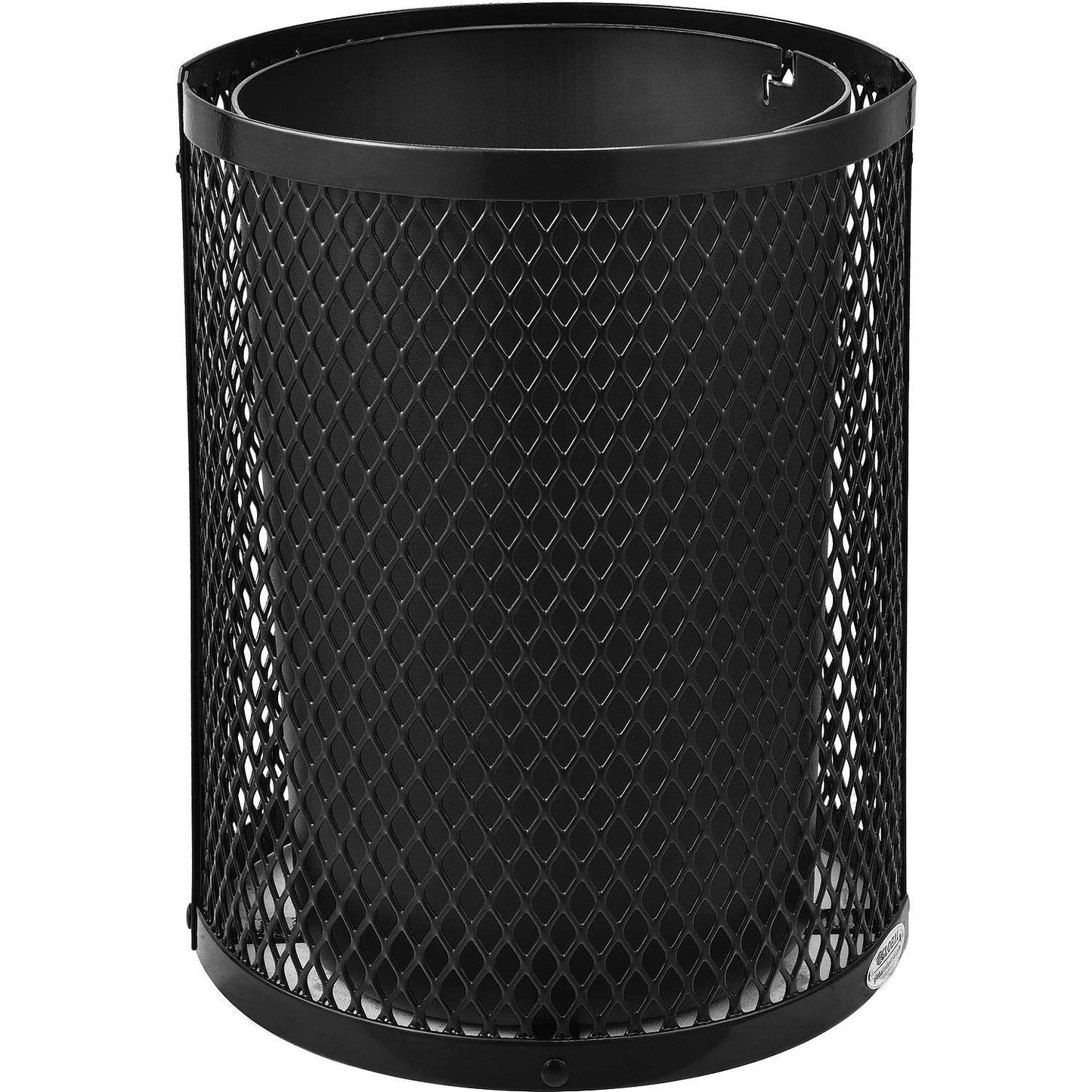 Global Industrial Outdoor Diamond Steel Trash Can with Rain Bonnet Lid and Plastic Liner, 36 Gallon Capacity, Black, Thermoplastic Coating, 23-1/2" Diameter, 40-1/2"H