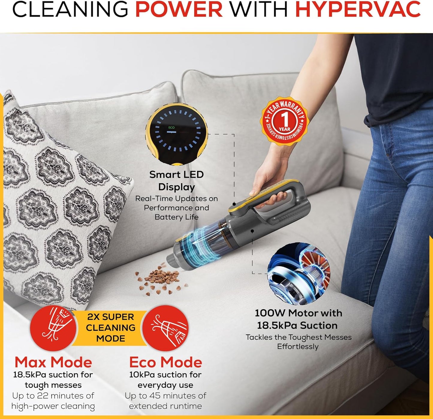 Car Vaccum Cleaner - 2 in 1 Handheld dustbuster, High Power, Portable, Cordless & Corded + Blower with 18500Pa Suction - Fast USB-C Rechargeable Hand Vacuum for Home, Office, Pets & Auto Detailing