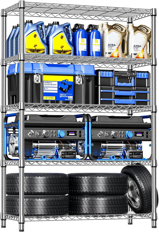 IZEUK 5-Tier Heavy Duty Metal Storage Shelving Unit (Chrome, 17.7" D x 47.2" W x 72.3" H, 1750 lbs Capacity), Adjustable Steel Wire Rack Shelf Organizer for Garage, Kitchen, Pantry, Basement, Laundry