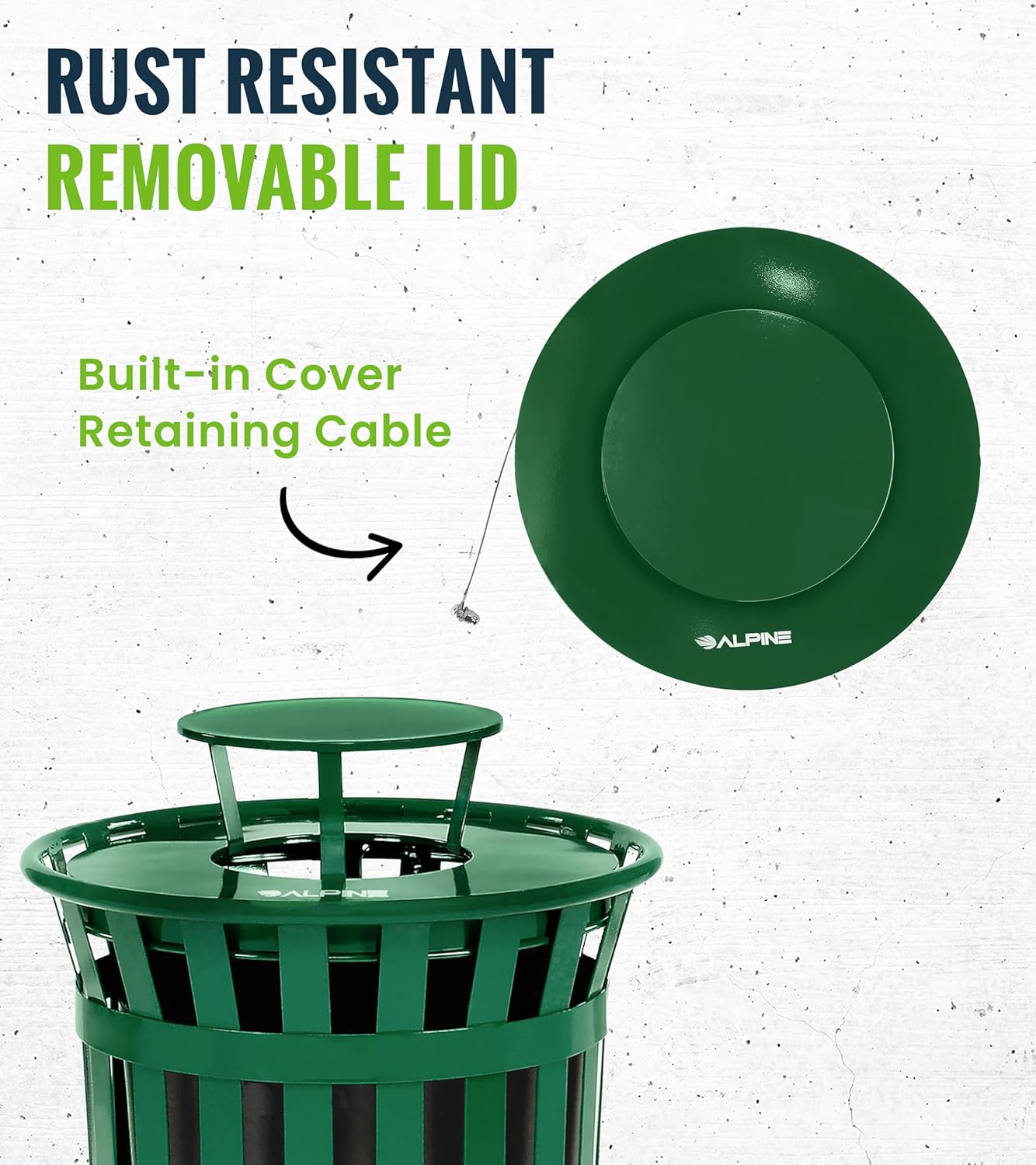 Alpine Industries Outdoor Metal Waste Receptacle Rain Bonnet Lid - Heavy Duty Trash Can - Commercial Trash Receptacle Cover - 38 Gallon Commercial Garbage Can Lid - Green
