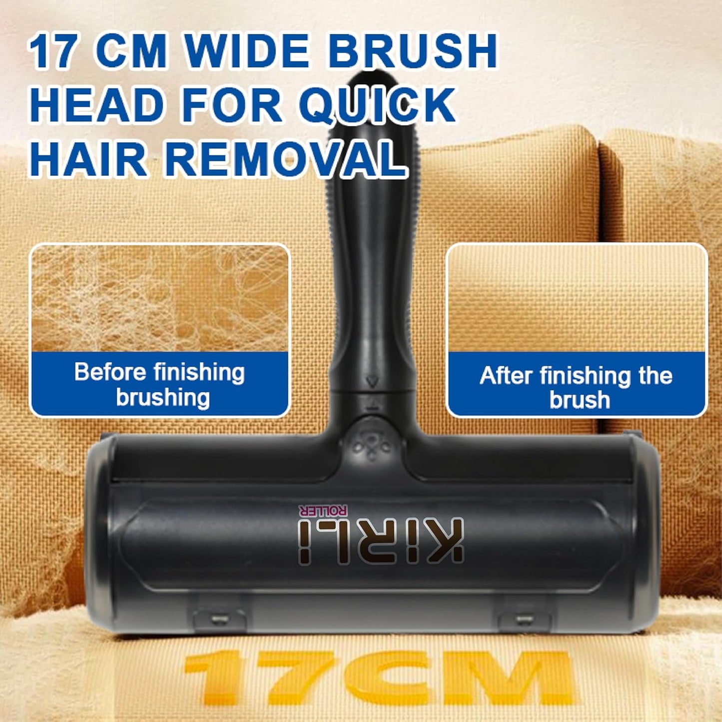 KIRLI Pet Hair Roller, Fur Remover Tool with Built-in Fur bin, Reusable Lint Roller for Pet Hair, Multi-Surface Furniture Clothing, Couch, Carpet, Bedding Cat and Dog Hair Remover (Black)