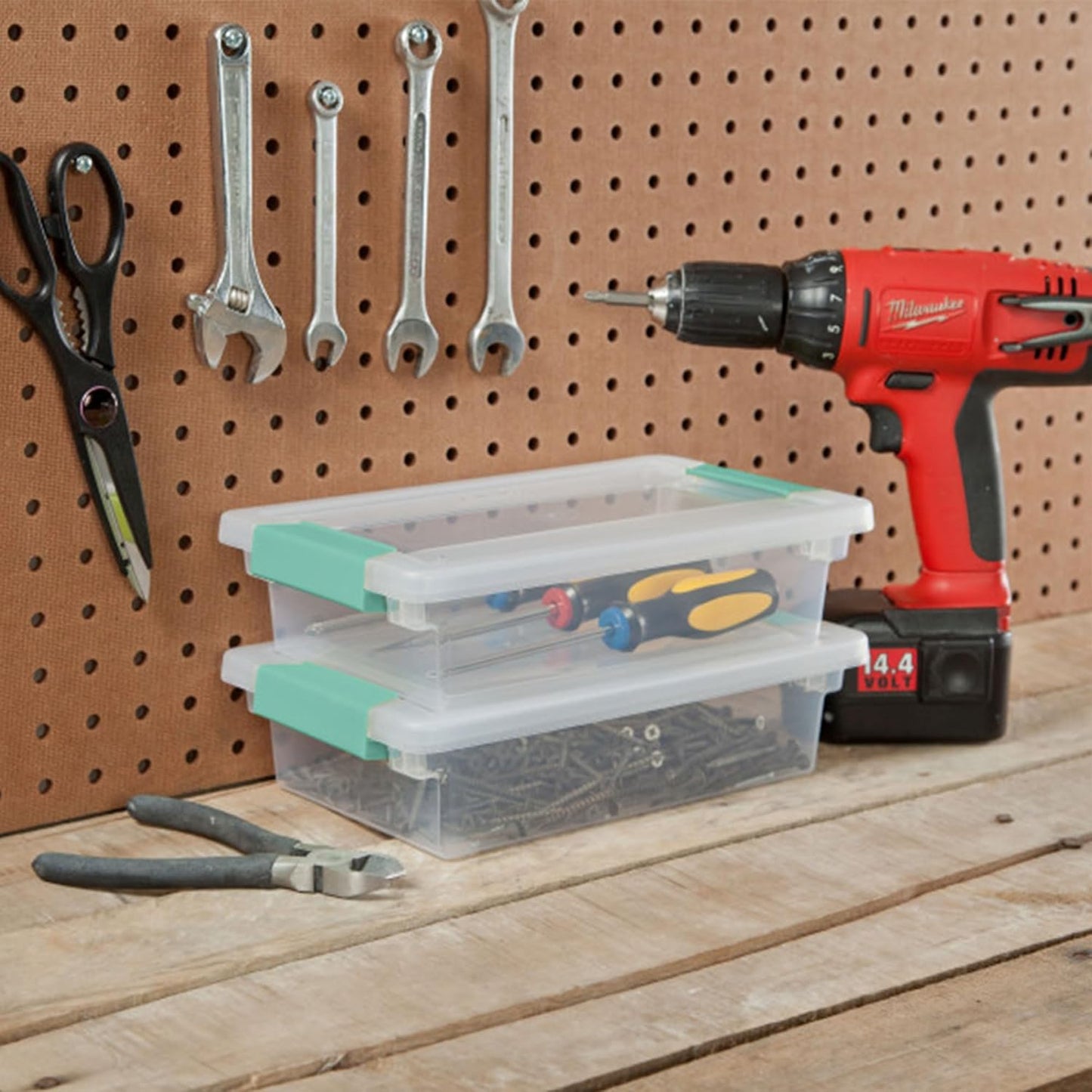 Sterilite 6-Pack Clip Box, Stackable Clear Plastic Bins with Latching Lids, Small - Writing, Arts or Crafts Supplies Storage Containers for Home, Office, Classroom and Workshop Organization