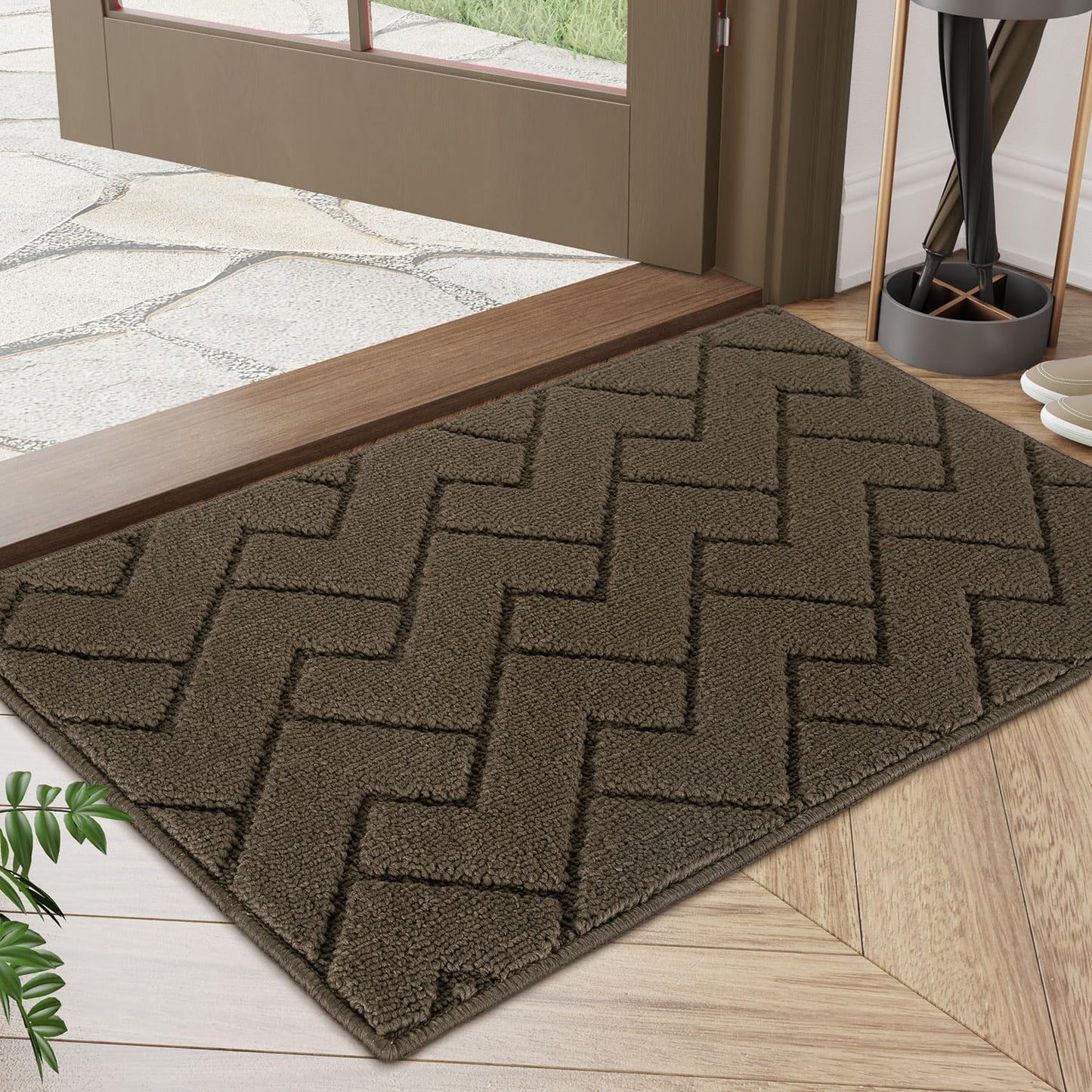 hicorfe Front Door Mat Outside Entrance,20"x31.5" Absorbent Muddy Dirt Resist Welcome Door Mats Outdoor Indoor,Stain and Fade Resistant,Non Slip Backing Entry Mat Doormat for Entryway(Latte)