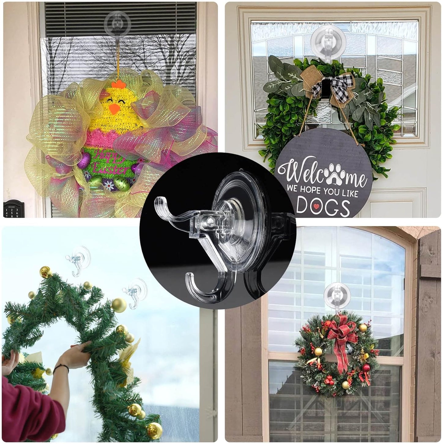 Antimbee Suction Cup Hooks, 10 Pack Reusable Suction Cup Hangers, Removable Small Suction Cups with 2 Hooks for Shower, Bathroom, Glass, Door, Windows, Kitchen, Up to 11 lbs on Smooth Surface