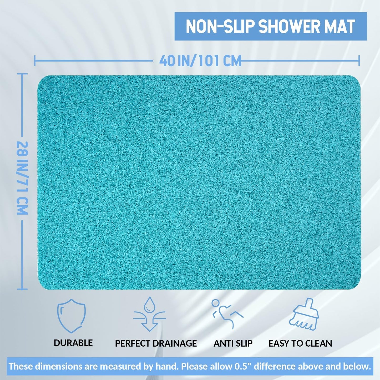 Non-Slip Bathtub Mat, Anti Slip Shower Mat, Fast Drying Bathtub Mats, Foot Scrubber Mat, Anti Slip Mat for Tub, Floor, Bathroom, Kitchen, Home, Hotel (Turquoise Blue 40"×28")