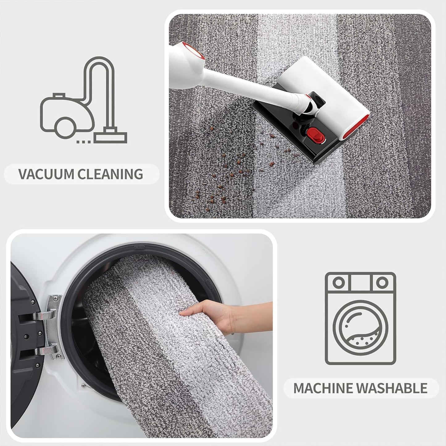 Kitinjoy Indoor Outdoor Door Mat, 59x20 Non-Slip Absorbent Dirt Trapper, Low-Profile Washable Inside Entrance Front Floor Mat, Sturdy Soft Entry Doormats for Entryway, Light Grey