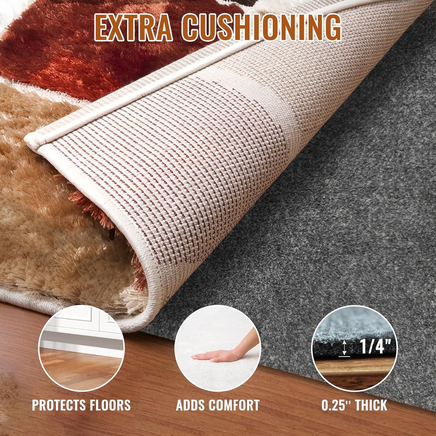 Felt Rug Pad, 3 x 5 Ft Rubber Non-Slip Rug Pad Gripper, Keep Rugs Secure and in Place, Extra Strong Under Carpet Mat Cushion - for All Floors