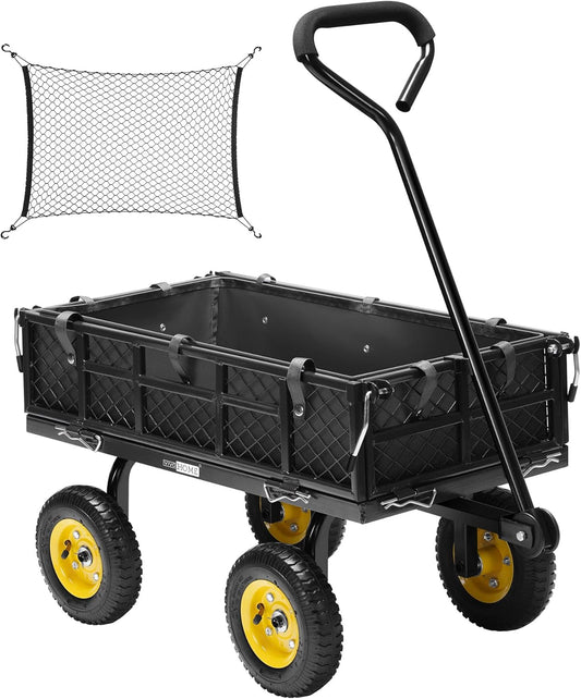 VIVOHOME Heavy Duty 400 Lbs Capacity Mesh Steel Garden Cart Folding Utility Wagon with Removable Sides Black