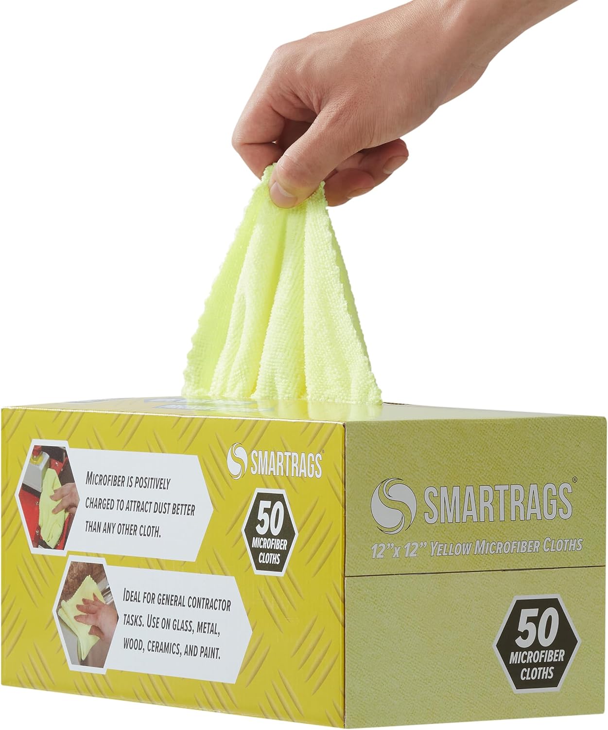 Arkwright Smart Rags in Box - (Pack of 50) Lint Free Microfiber Cleaning Cloth, Scratch & Streak-Free, Dispensable Wash Towels for Cars, Window Glass, and Auto Shop, 12 x 12 in, Yellow