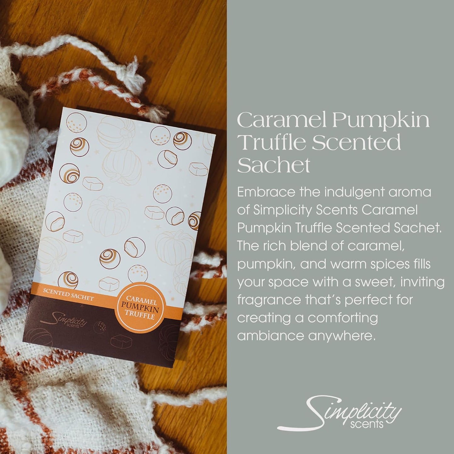 Floral Simplicity Caramel Pumpkin Truffle Scented Sachets Pack of 6, Fall & Winter - Long-Lasting Scented Bags, Home Fragrance, Air Freshener & Deodorizer for Closet, Room, or Cars, Made in USA