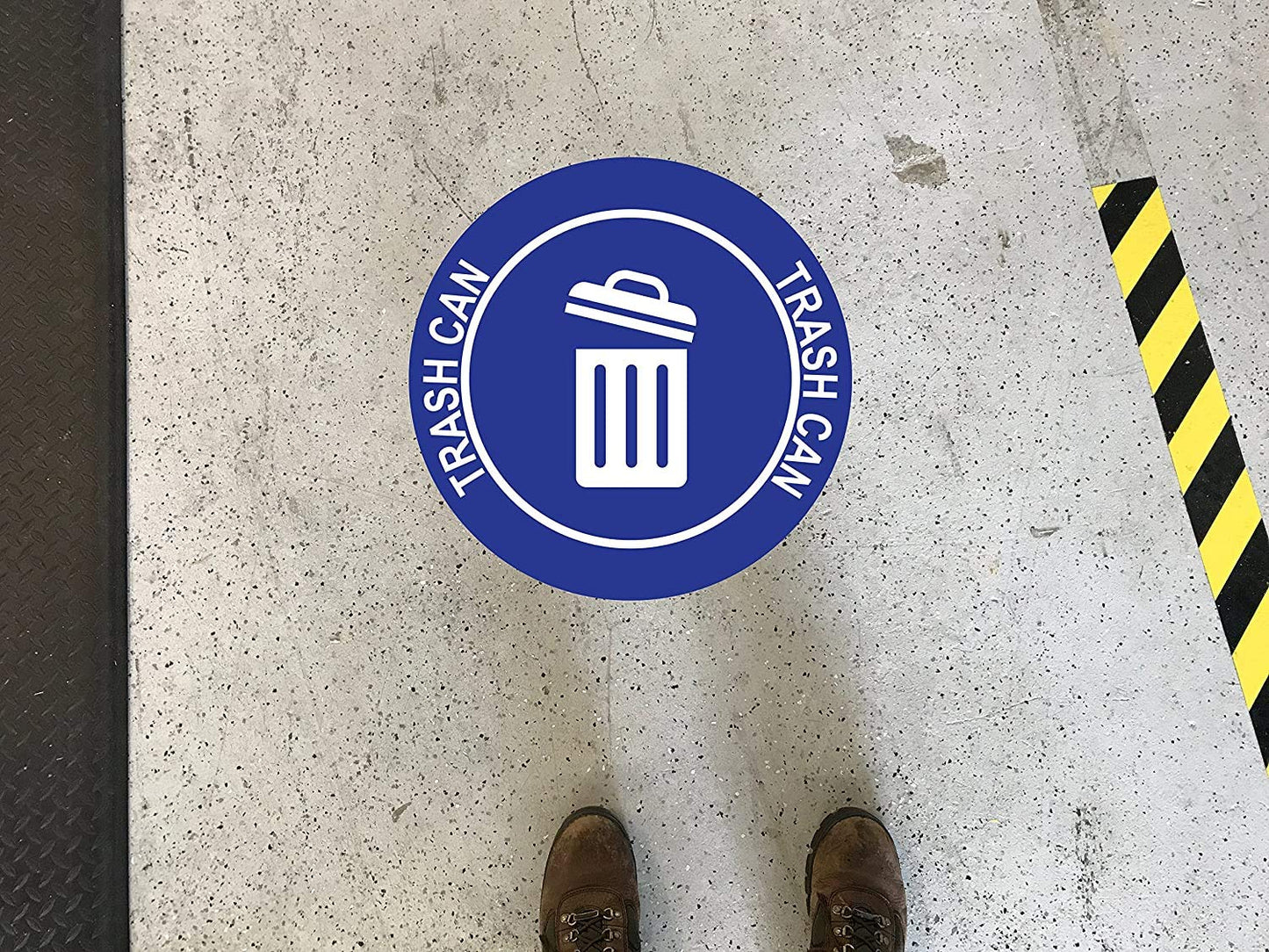 "Trash Can" Durable Laminated Vinyl Floor Sign- Sign by Graphical Warehouse- 5S Safety and Security Signage, Visual Communication Tool (12", Blue/White)