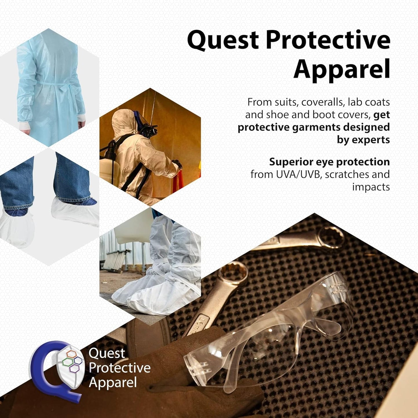 Quest Protective Apparel Safety Glasses for Men and Women - Anti Fog Safety Goggles for Shooting, Lab, or Construction – Polycarbonate Eye Protection [Clear & Pack of 2]