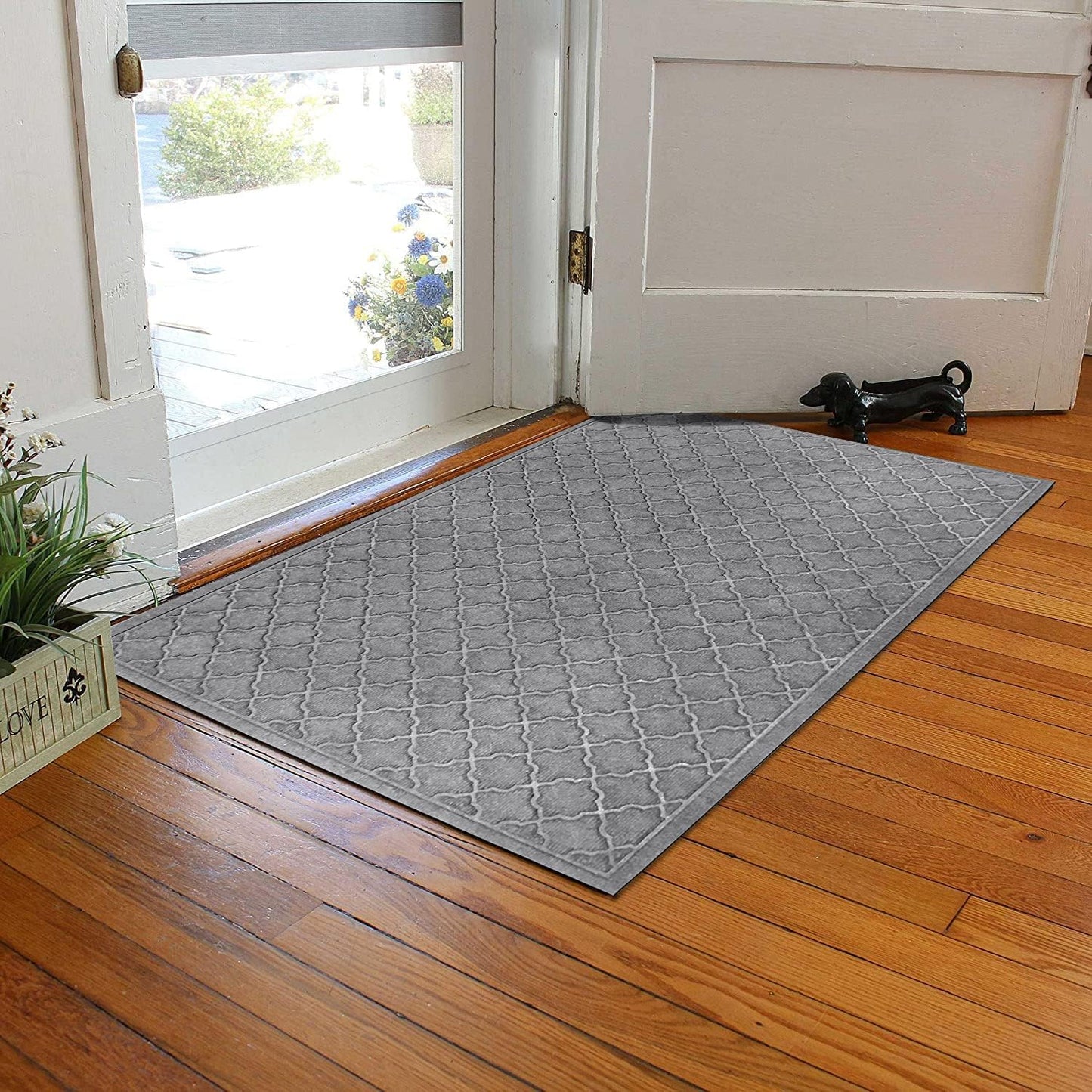 WaterHog Heavy Duty Doorway Mat, 3' x 5', Made in USA, Durable & Skid-Resistant Entryway Mat, Water-Trapping, Indoor/Outdoor Decorative Floor Covering, Cordova Collection, Medium Grey
