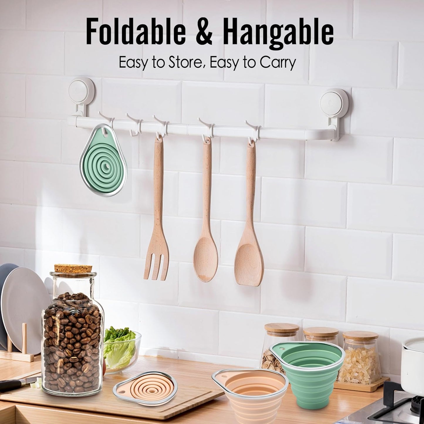 New Upgraded Small Silicone Collapsible Funnel Set with Stainless Steel Rim, 2 Pack Kitchen Gadgets Accessories for Filling Bottles,Dry & Liquid Ingredients