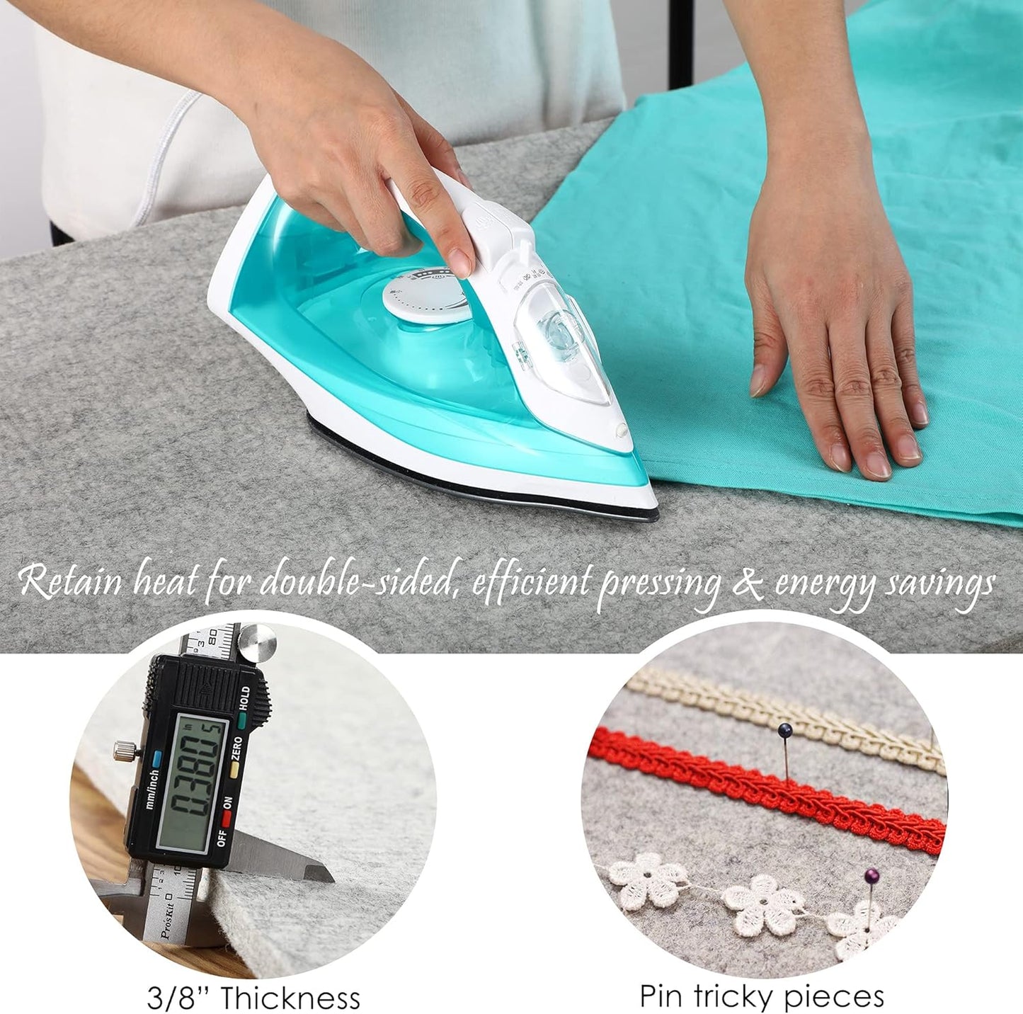 Wool Pressing Mat for Quilting - 15 x 54 XL Extra Large Felt Ironing Pad 3/8" Thick, 100% Wool Heat Resistant for Ironing, Sewing, Cutting on Ironing Board, Tabletop, Dryer, Countertop