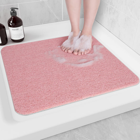 Non-Slip Bathtub Mat, Anti Slip Shower Mat, Fast Drying Bathtub Mats, Foot Scrubber Mat, Anti Slip Mat for Tub, Floor, Bathroom, Kitchen, Home, Hotel (Pink 24"×24")