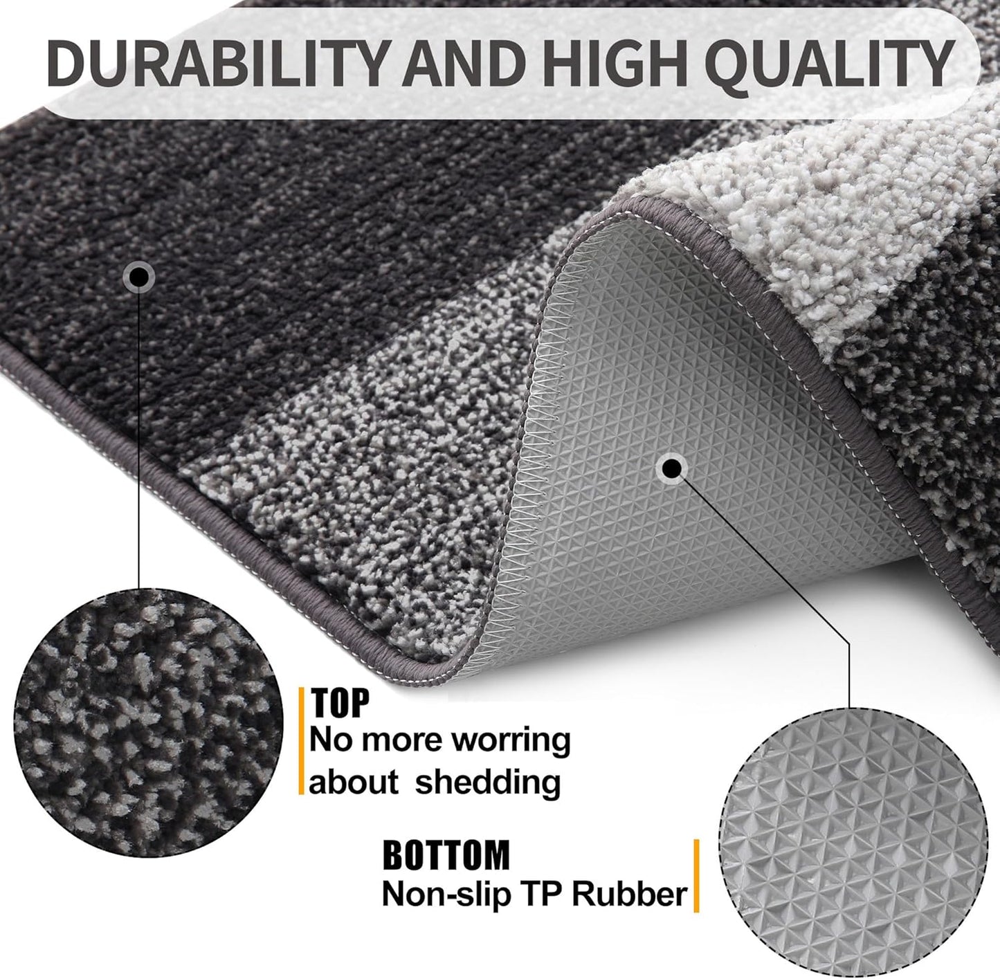 Kitinjoy Indoor Outdoor Door Mat, 48x32 Non-Slip Absorbent Dirt Trapper, Low-Profile Washable Inside Entrance Front Floor Mat, Sturdy Soft Entry Doormats for Entryway, Grey