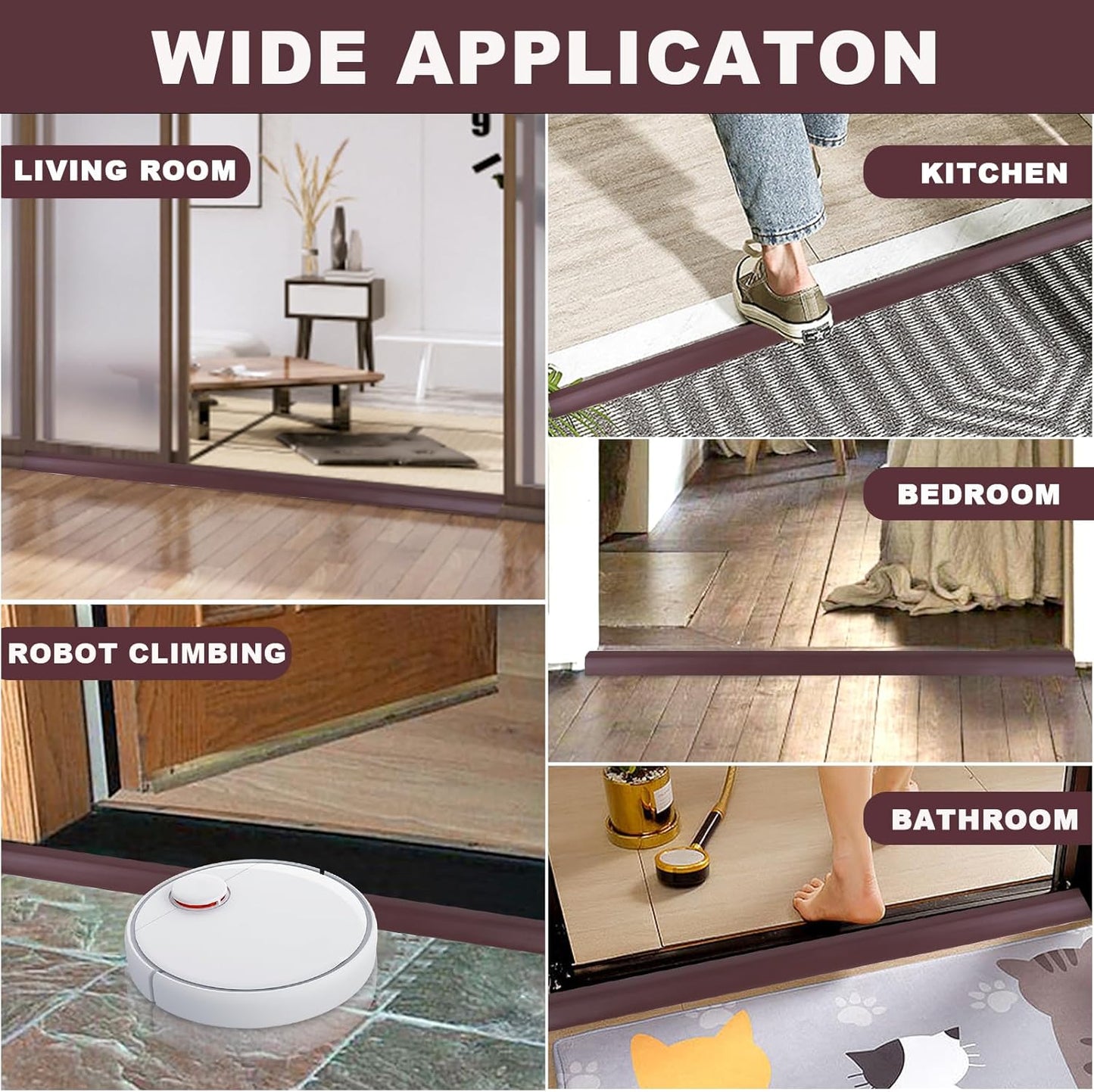 Vinyl Door Threshold Flooring Transition Strip Self Adhesive Carpet Edging Strip for Laminate Doorway Edge Threshold from 1/5" to 2/5" (Coffee, 3.3 Ft)