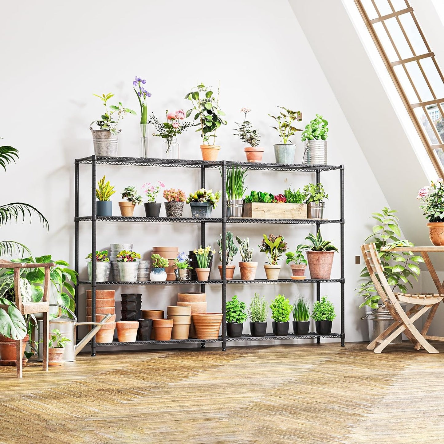 IZEUK Linked Storage Racks, DIY Adjustable Heavy Duty Metal Shelving Unit for Corner, Ideal for Kitchen, Garage, Warehouse, and Garden (Black, 4 Tiers, 15.7" D x 33.5" W x 59.5" H, 1147 lbs Capacity)