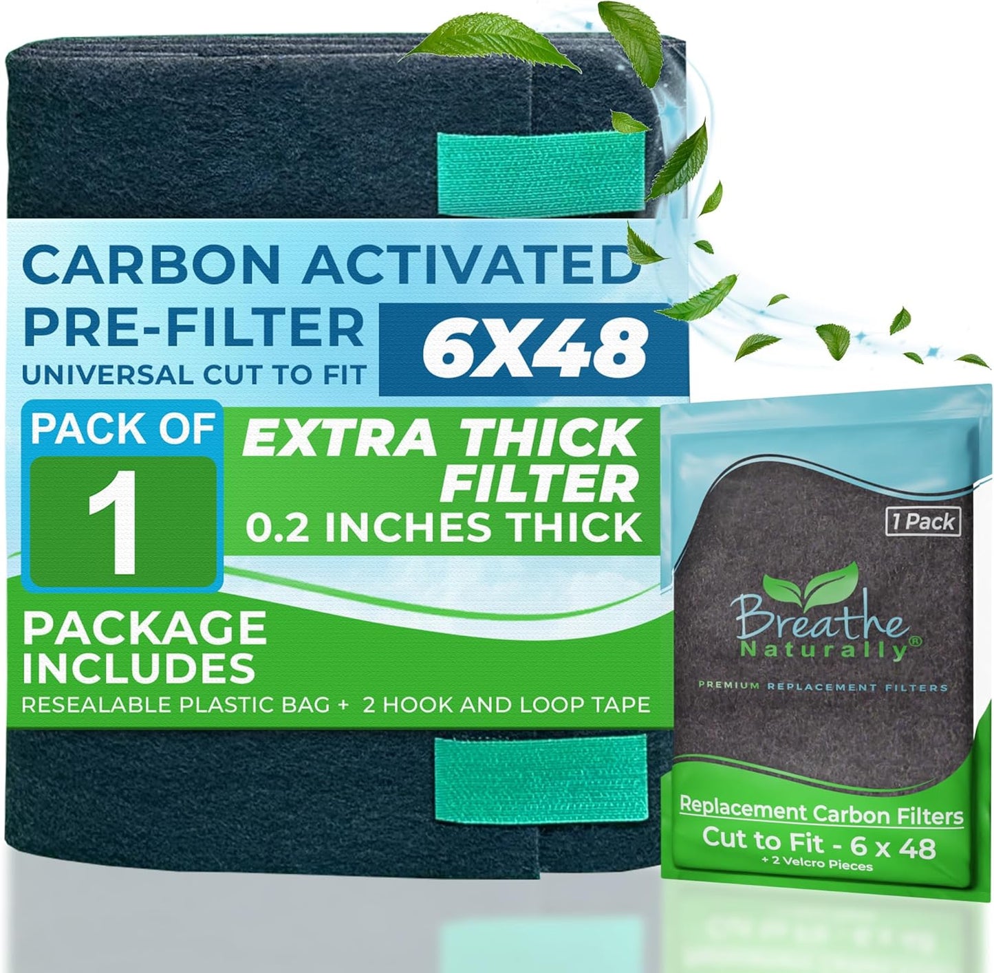 Breathe Naturally Universal Cut To Fit Carbon Activated Air Filter - Replacement Charcoal Filters - Pre Filter Carbon Sheet for Air Purifier, Vent Filters & More - Made in USA (Pack of 1, 6x48)