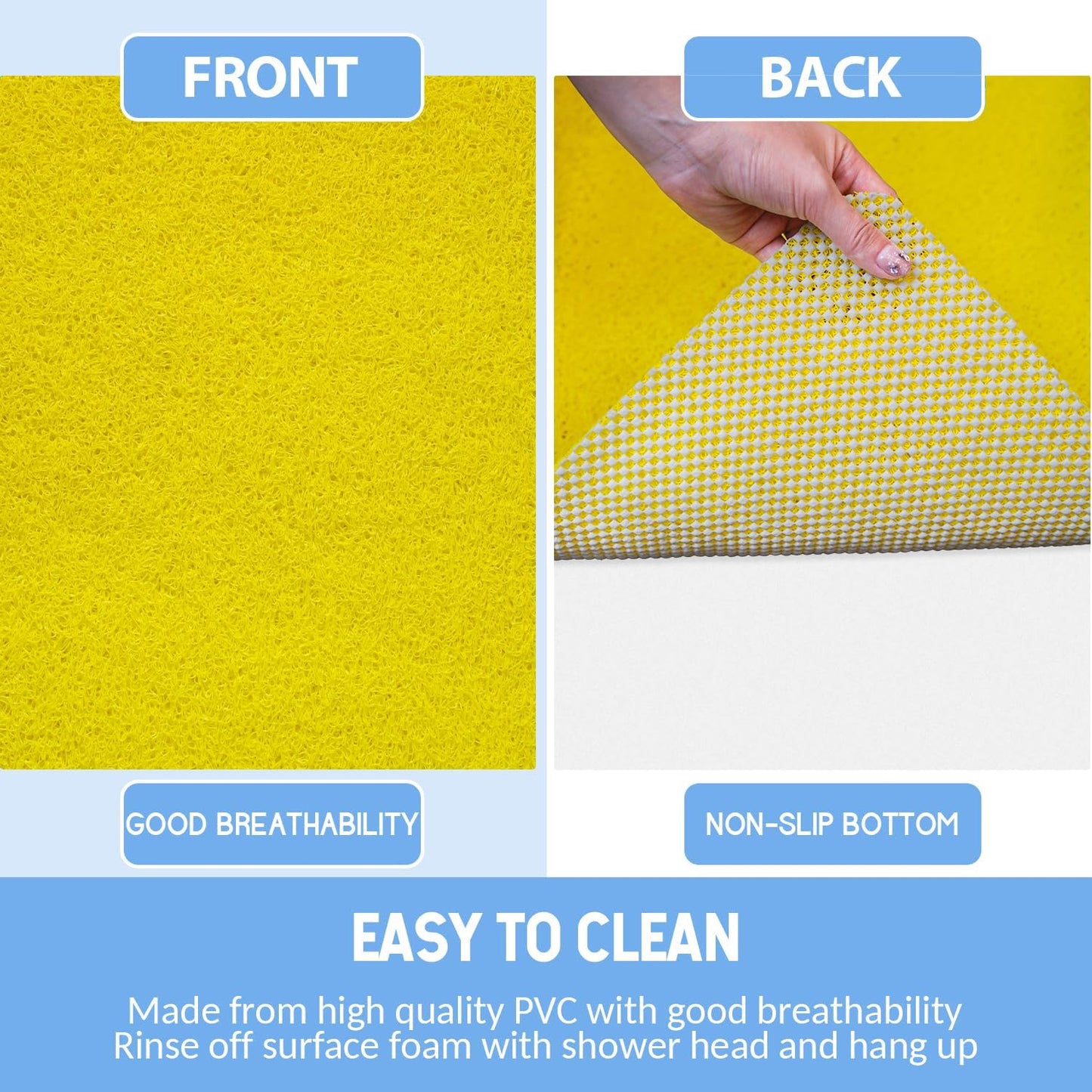 Non-Slip Bathtub Mat, Anti Slip Shower Mat, Fast Drying Bathtub Mats, Foot Scrubber Mat, Anti Slip Mat for Tub, Floor, Bathroom, Kitchen, Home, Hotel (Yellow 36"×24")