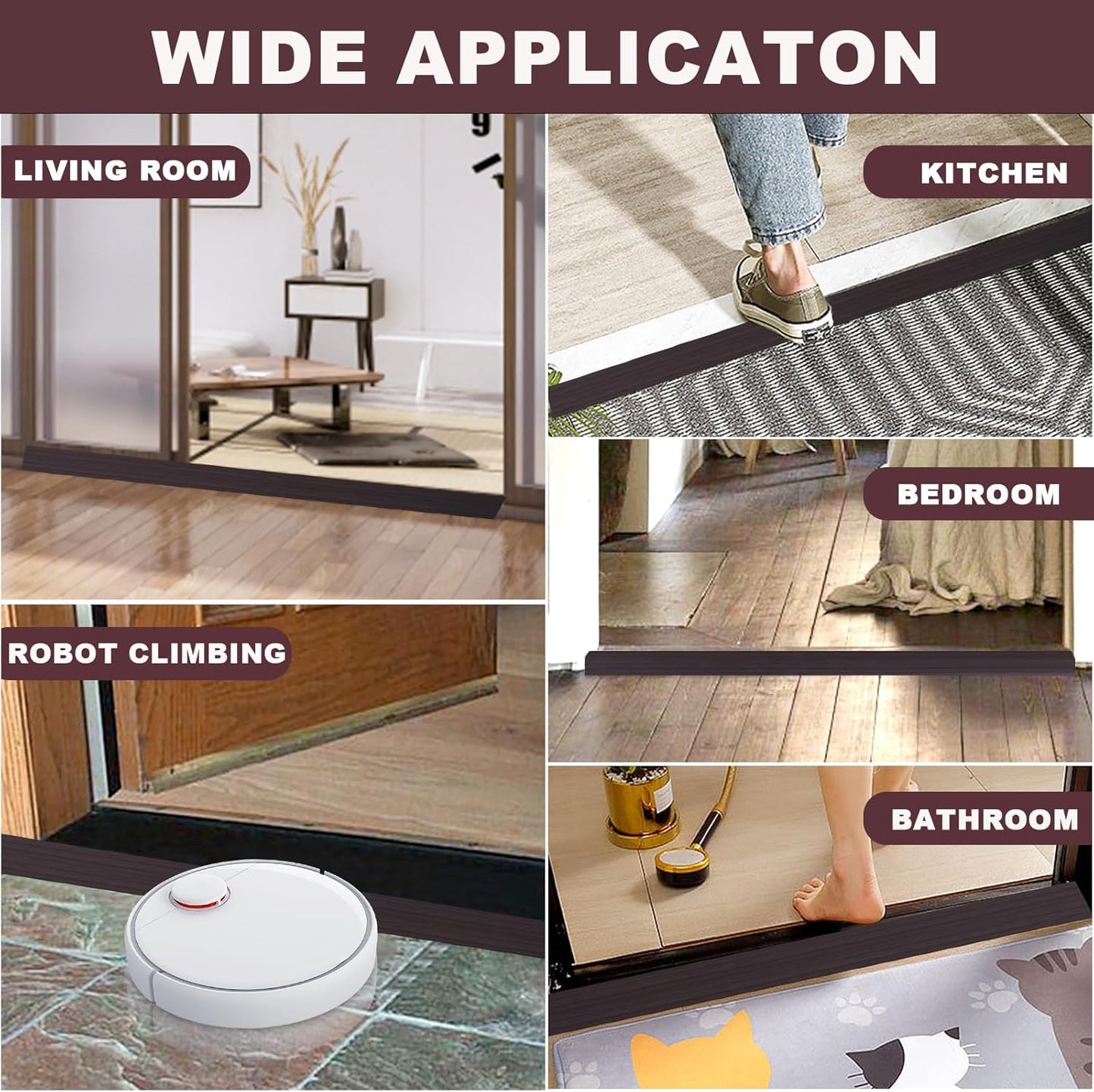 Vinyl Door Threshold Flooring Transition Strip Self Adhesive Carpet Edging Strip for Laminate Doorway Edge Threshold from 2/5" to 3/5" (Black Walnut Wood Grain, 6.6 Ft)