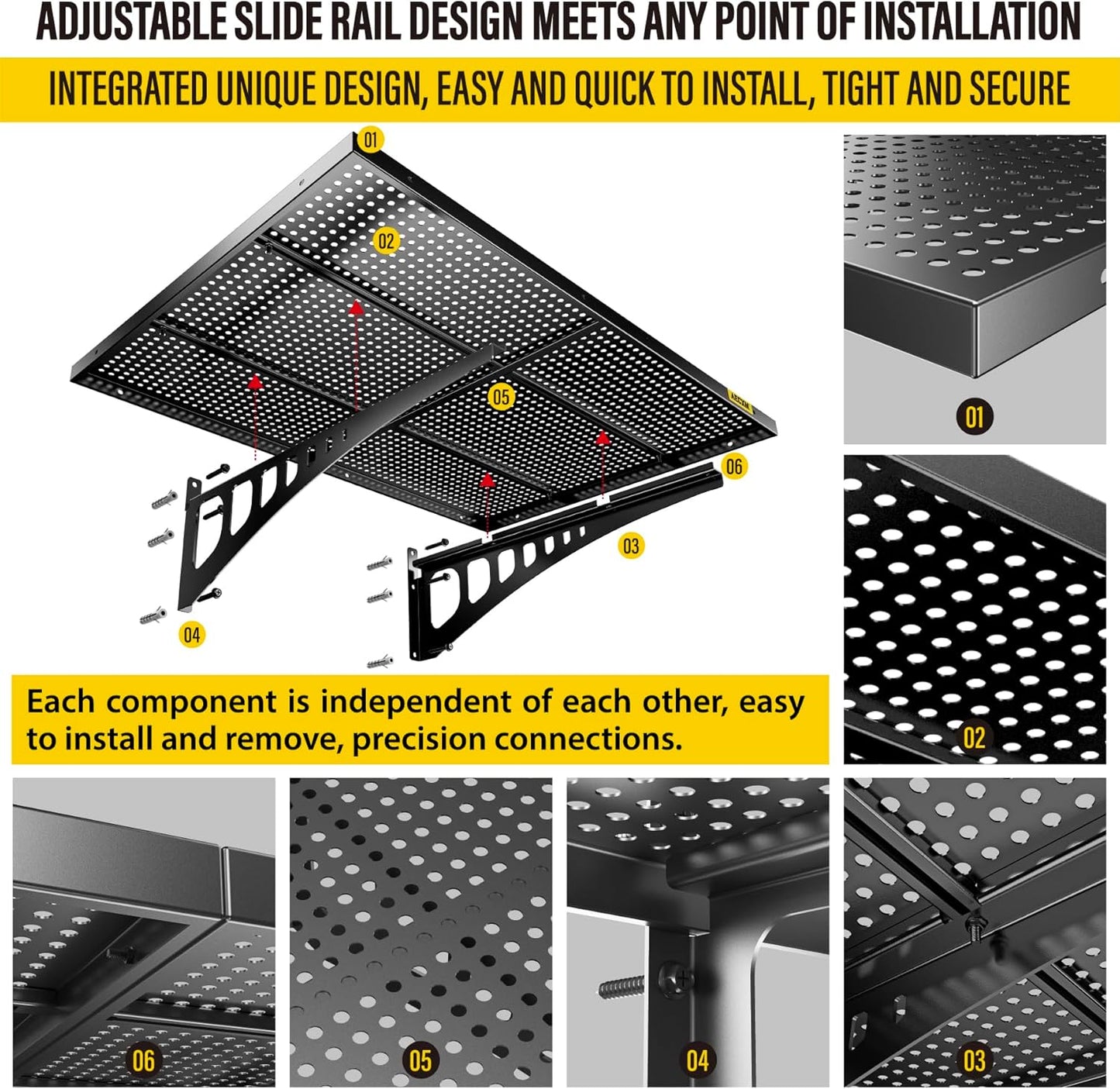 2-Pack 2x3ft Adjustable Garage Wall Shelving 560lbs Load Capacity Heavy Duty Wall Mounted Storage Shelf Metal Floating Shelves for Garage(Black)