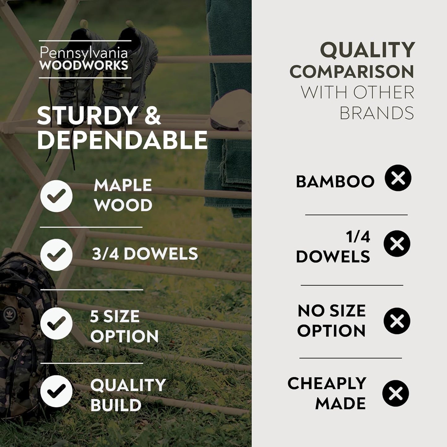 Pennsylvania Woodworks Clothes Drying Rack: Solid Maple Hard Wood Laundry Rack for Sweaters, Blouses, Lingerie & More, Durable Folding Drying Rack, Made in USA, No Assembly Needed, Large