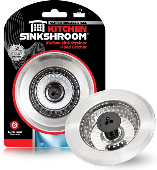 Kitchen SinkShroom Revolutionary Clog-Free Stainless Steel Sink Strainer, Chrome gray
