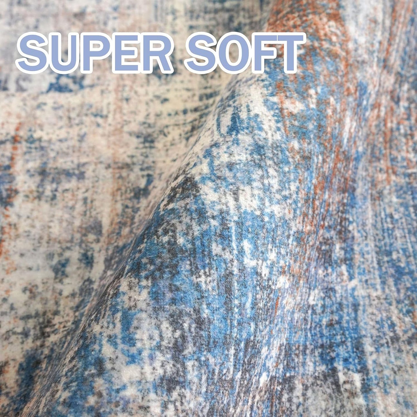 IOHOUZE Small Abstract Area Rug 2x3 Ft Entryway Rugs Washable Door Mat Indoor Entrance, Rubber Backed Throw Rugs, Printed Faux Wool Non Slip Floor Carpet for Foyer Front Door Sink, Blue Rust