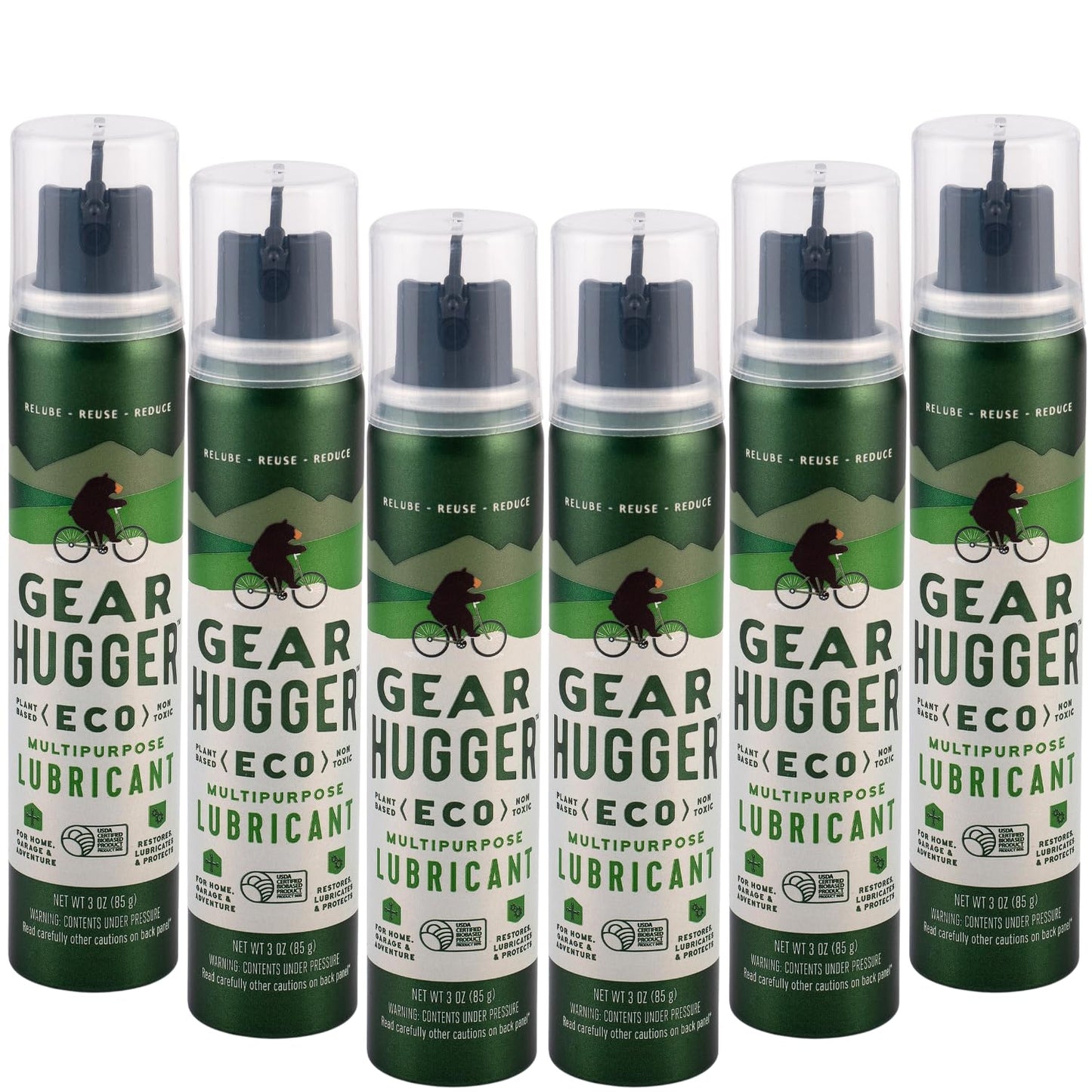 Gear Hugger Multipurpose Lubricant - Eco-Friendly (3 oz, Pack of 6), Rust Remover - Garage Door Lubricant Spray, Door Hinge Lubricant & Lock Lubricant - Plant-Based, No Petroleum, No PTFE