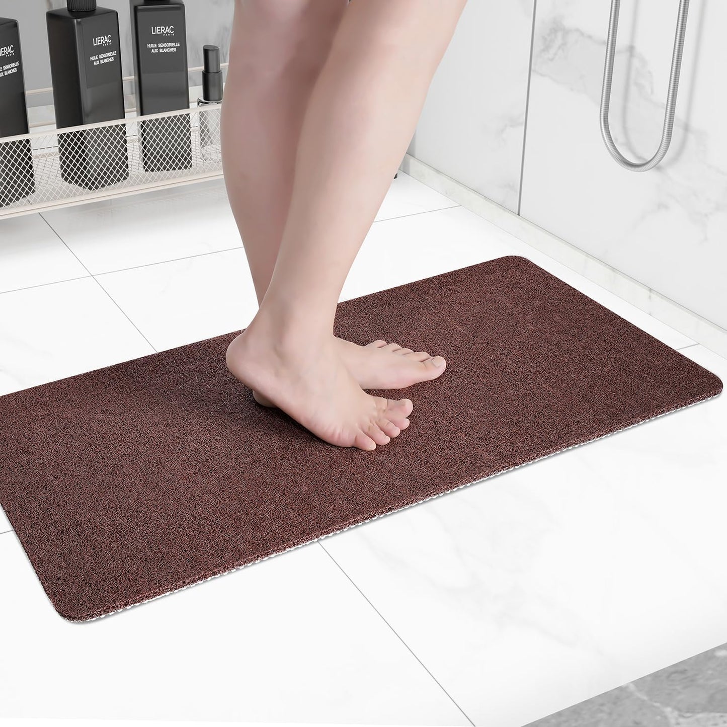 Non-Slip Bathtub Mat, Anti Slip Shower Mat, Fast Drying Bathtub Mats, Foot Scrubber Mat, Anti Slip Mat for Tub, Floor, Bathroom, Kitchen, Home, Hotel (Brown 40"×28")