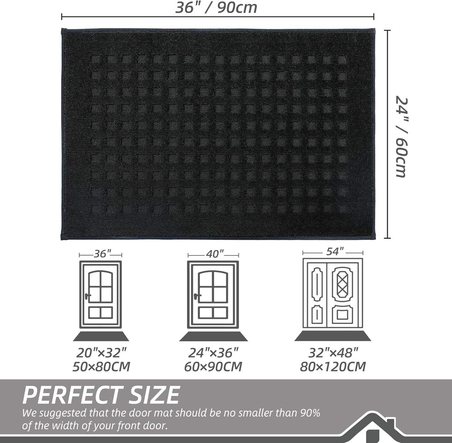 BEQHAUSE Waffle Door Mats Indoor 24"x36", Dog Mat for Muddy Paws Absorbent and Dirt Resist Floor Mats Non-Slip Washable Rugs for Entryway, Welcome Mat for Front Back Door, Muddy Wet Shoes, Black