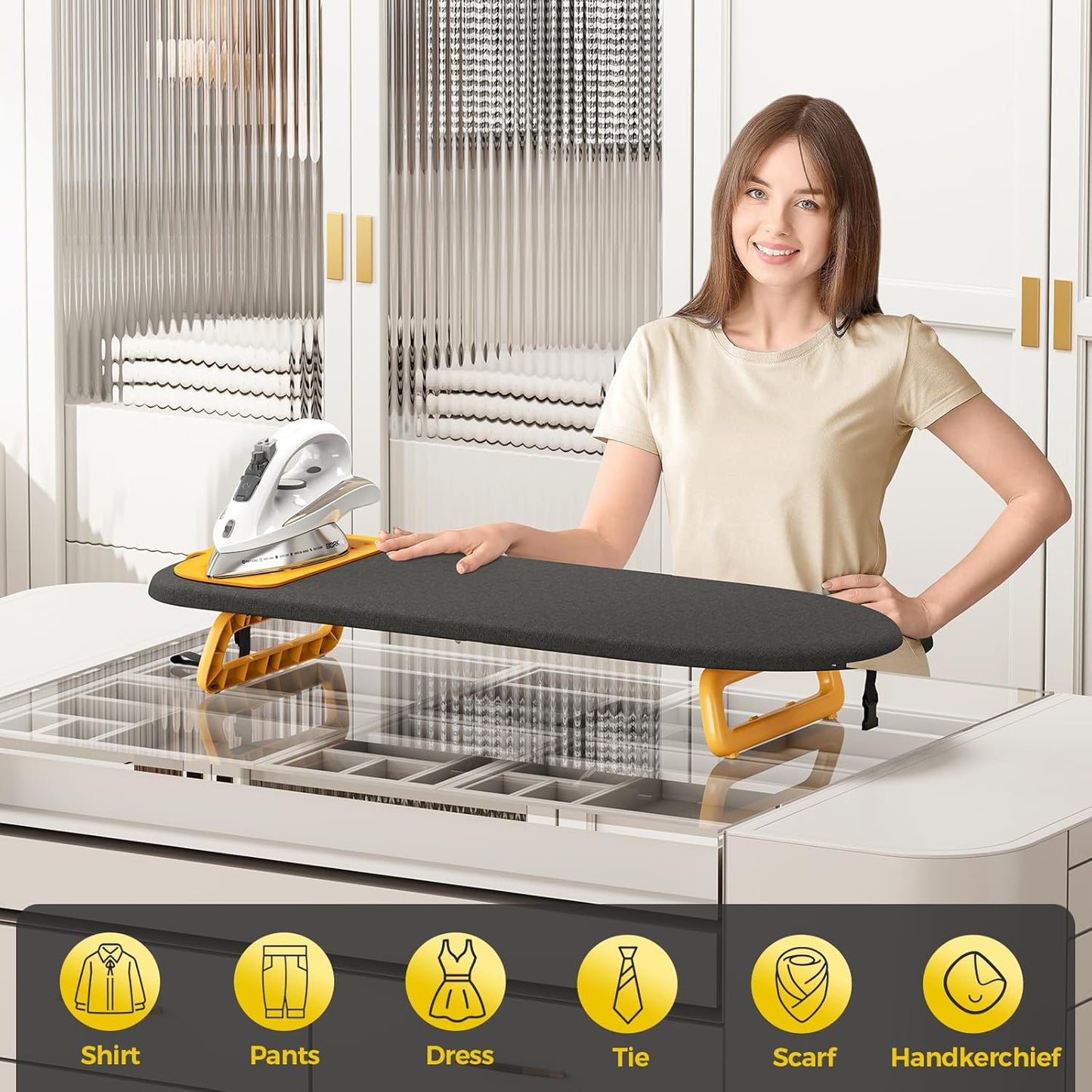 KINGBOARD Tabletop Ironing Board, Small Ironing Board with Iron Mat, Foldable Mini Iron Board, Easy Storage for Travel & Dorm, 12x32 Black