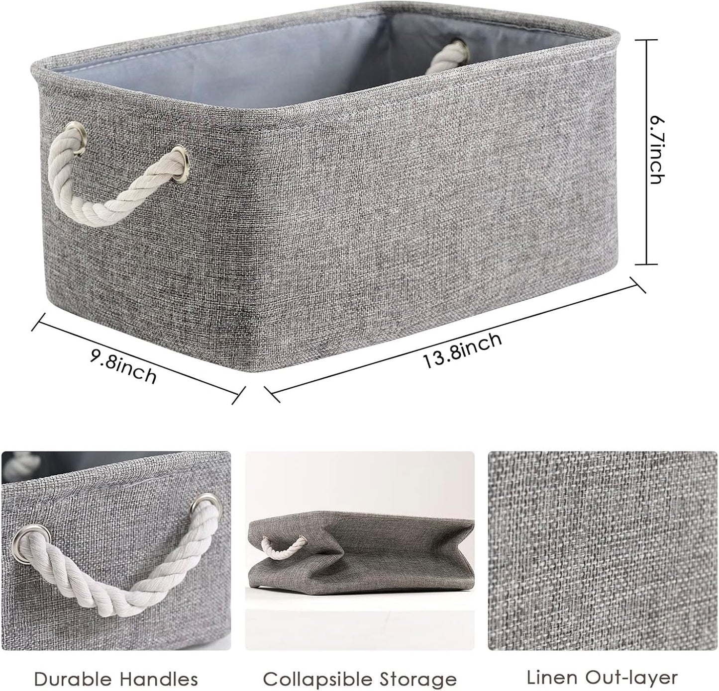 TheWarmHome Storage Bins - Medium 3 Pack Storage Baskets for Organizing Shelves | Fabric Storage Cubes Organizer for Linen Closet Nursery Home Decor Grey