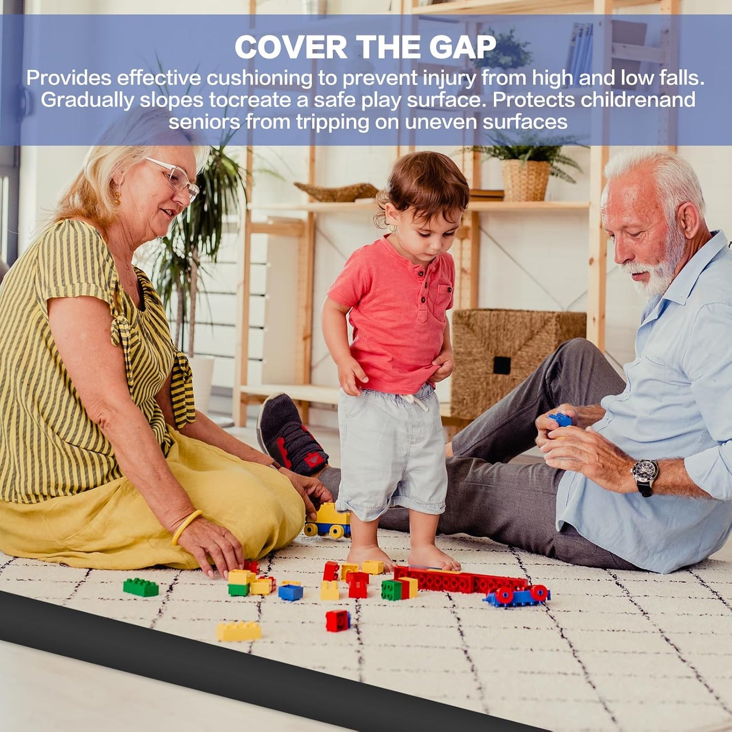 Floor Transition Strip Vinyl Door Threshold Ramp Self Adhesive Carpet Edging Strip Doorway Edge Trim, Overlap Edge Reducer for Laminate Carpet, Floor, Tile (Black, 2/5" to 3/5", 6.6Ft)