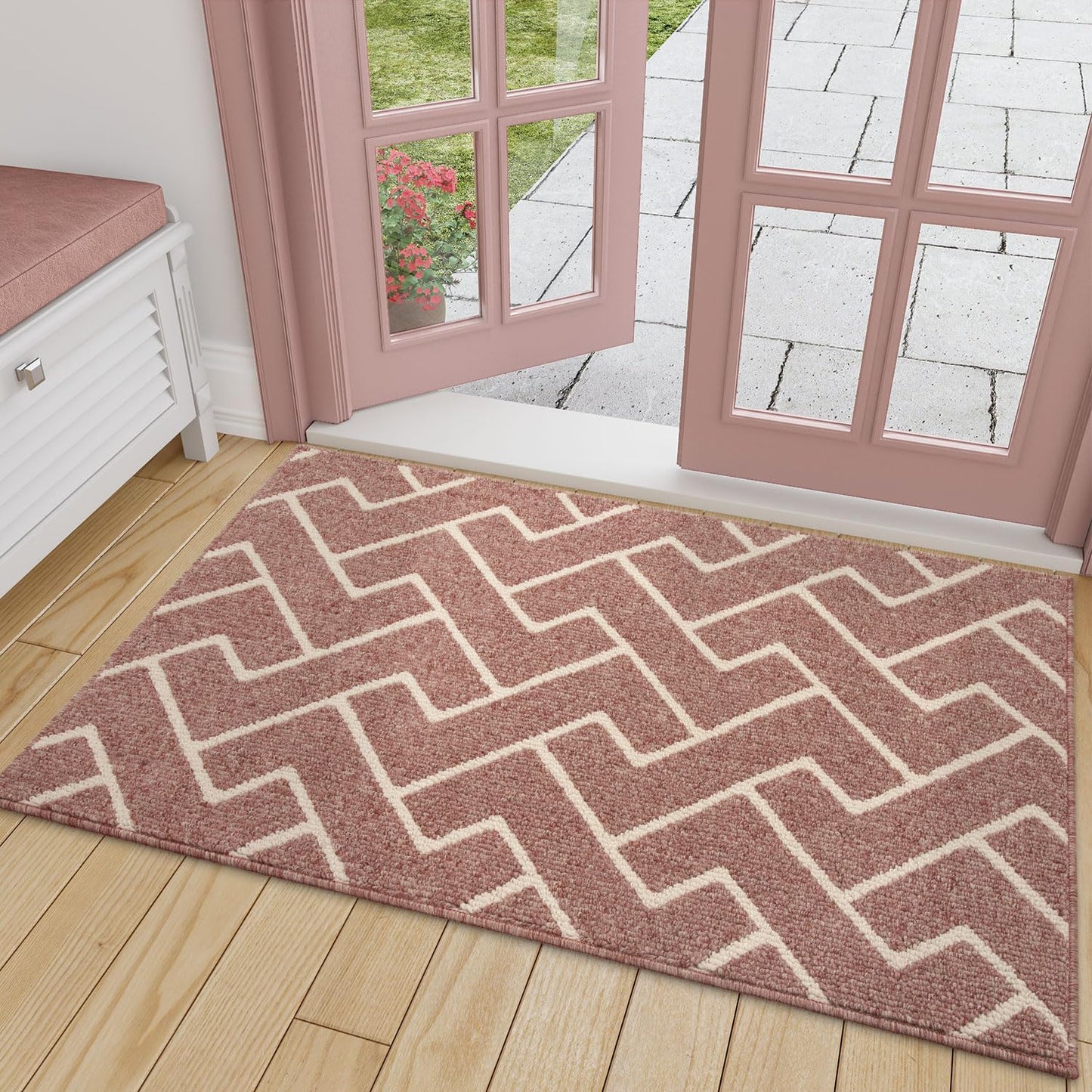 hicorfe Indoor Doormat,Front Back Door Mat Rubber Backing Non Slip Door Mats 32"x48" Absorbent Resist Dirt Entrance Doormat Inside Floor Mats for Entryway Washable Low-Profile(Light Pink)