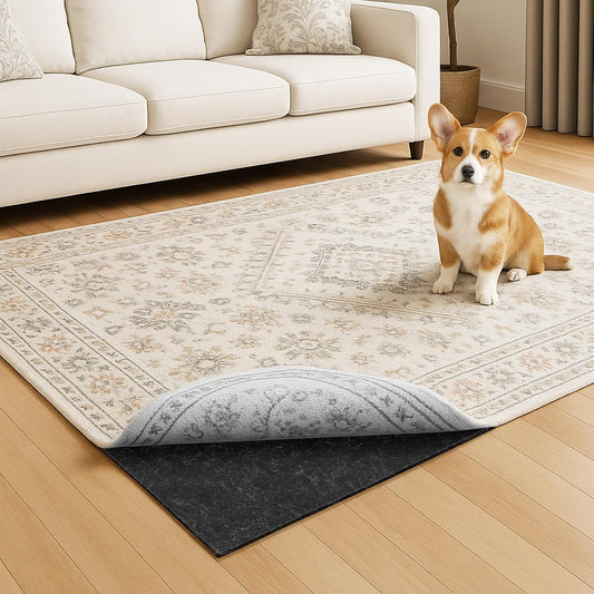 Warmstar 6x9 FT Non Slip Rug Pad,100% Waterproof Felt Rug Pad for Hardwood Floors,1/8” Thick Soft Carpet Pad with Natural Rubber Backing, Secure Grip & Floor Protection