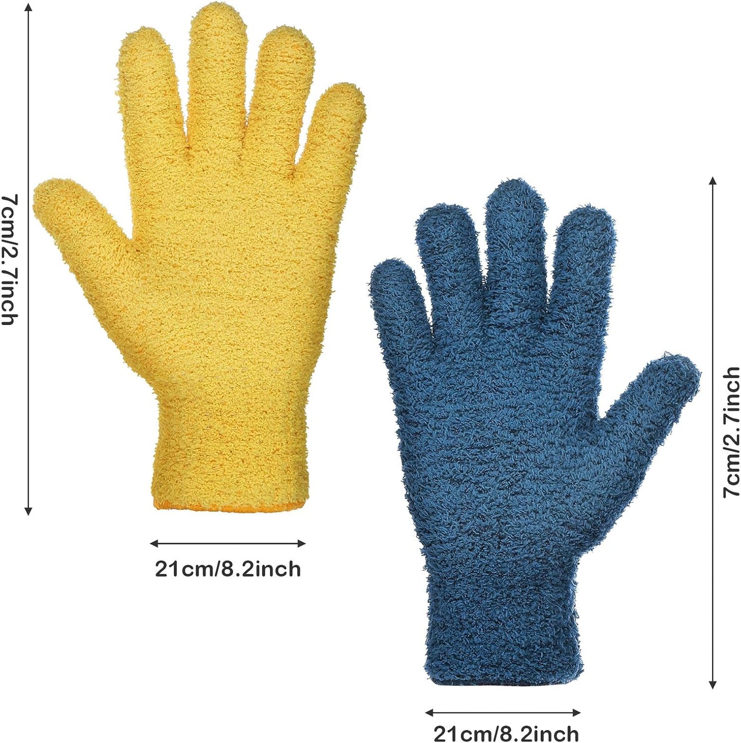 Patelai 2 Pairs Microfiber Gloves for plants Dusting Cleaning Glove Mittens House Cars Blinds Dusting(Yellow, Dark Blue, Large)