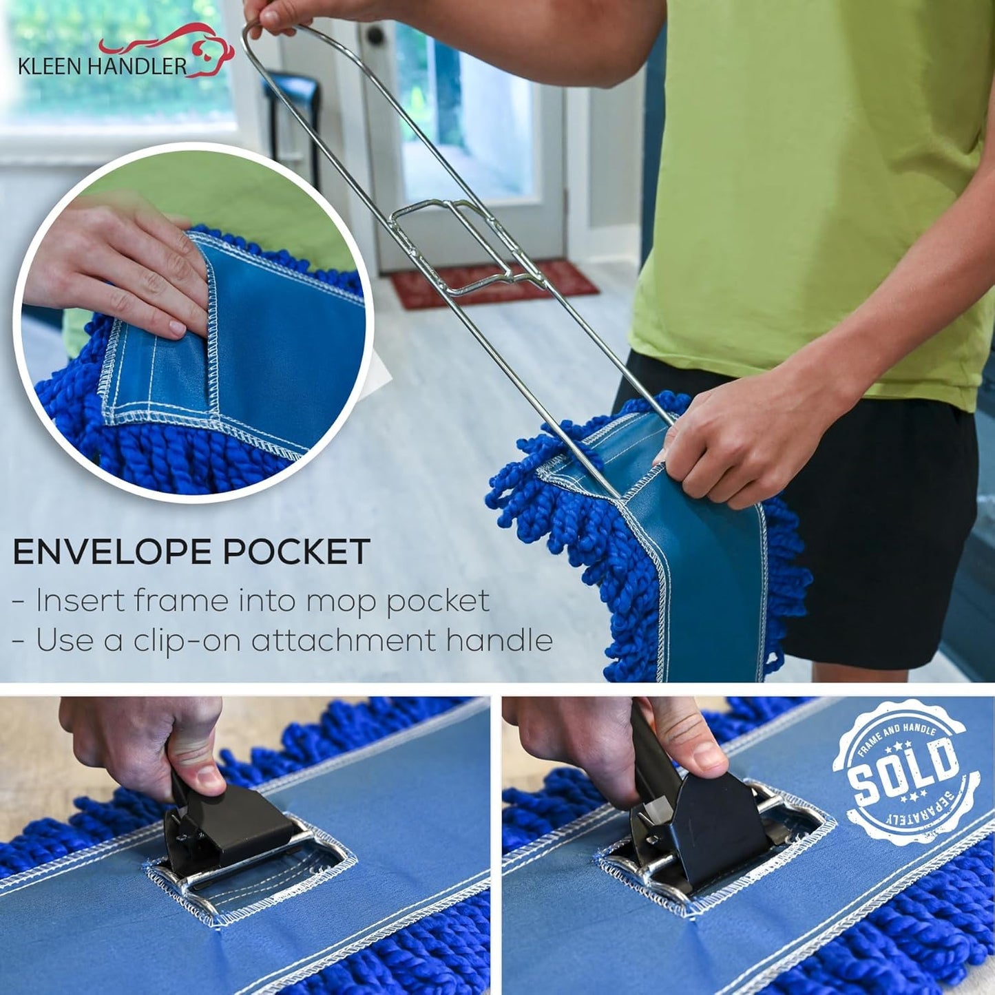 Kleen Handler 18 inch Microfiber Dust Mop | Small Washable Commercial Mop Head Replacement, Pack of 3