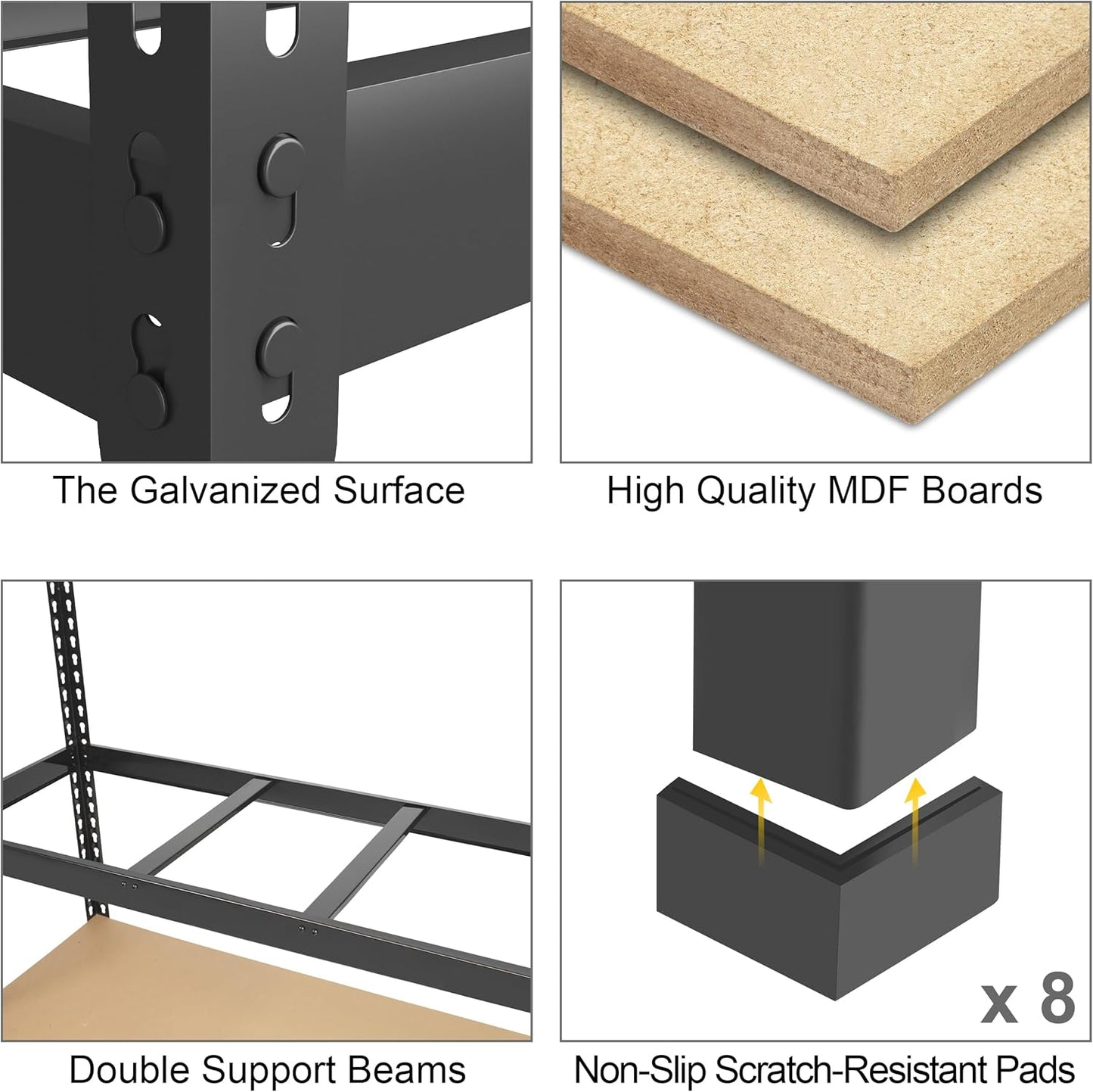 PrimeZone Heavy Duty Adjustable 5 Tier Garage Storage Shelves - 47" W x 18" D x 71" H, Metal Utility Rack Shelf Unit for Warehouse, Pantry, Closet, Kitchen, Black