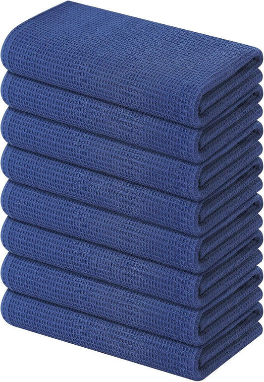 Homaxy 100% Cotton Waffle Weave Kitchen Towels - 8 Pack Soft and Absorbent Dish Towels - 16 x 26 Inches Quick Dry Hand Towels - Navy Blue