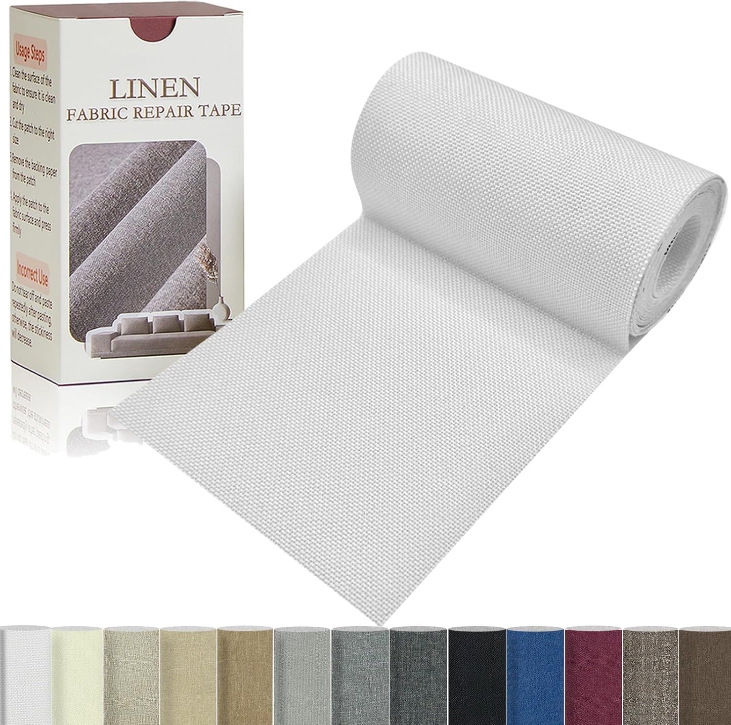 Linen Repair Tape 4x70 Inch Self-Adhesive Couch Patch Repair Fabric Patch for Furniture,Sofas,Cushion,Chairs,Bags,Linen Goods(White)