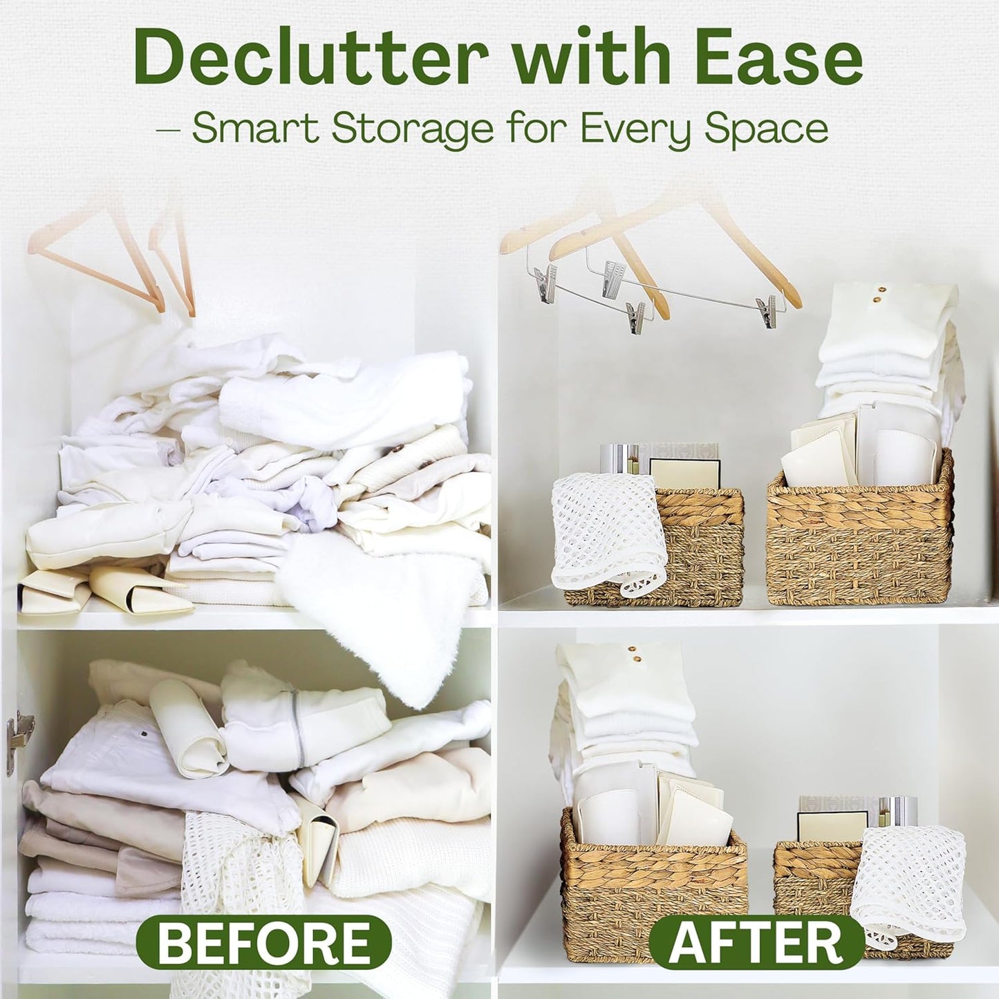 Small Wicker Baskets for Storage 2-Pack, Natural, Woven Baskets for Organizing Living Room, Pantry Baskets, Shelves - Small Size - 8x7x5.5 inches