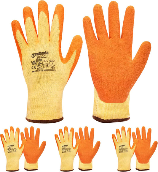 ANDANDA 1/3/12 Pairs Safety Work Gloves, Seamless Knit Work Gloves with Latex Coated Suitable for Men & Women, Orange