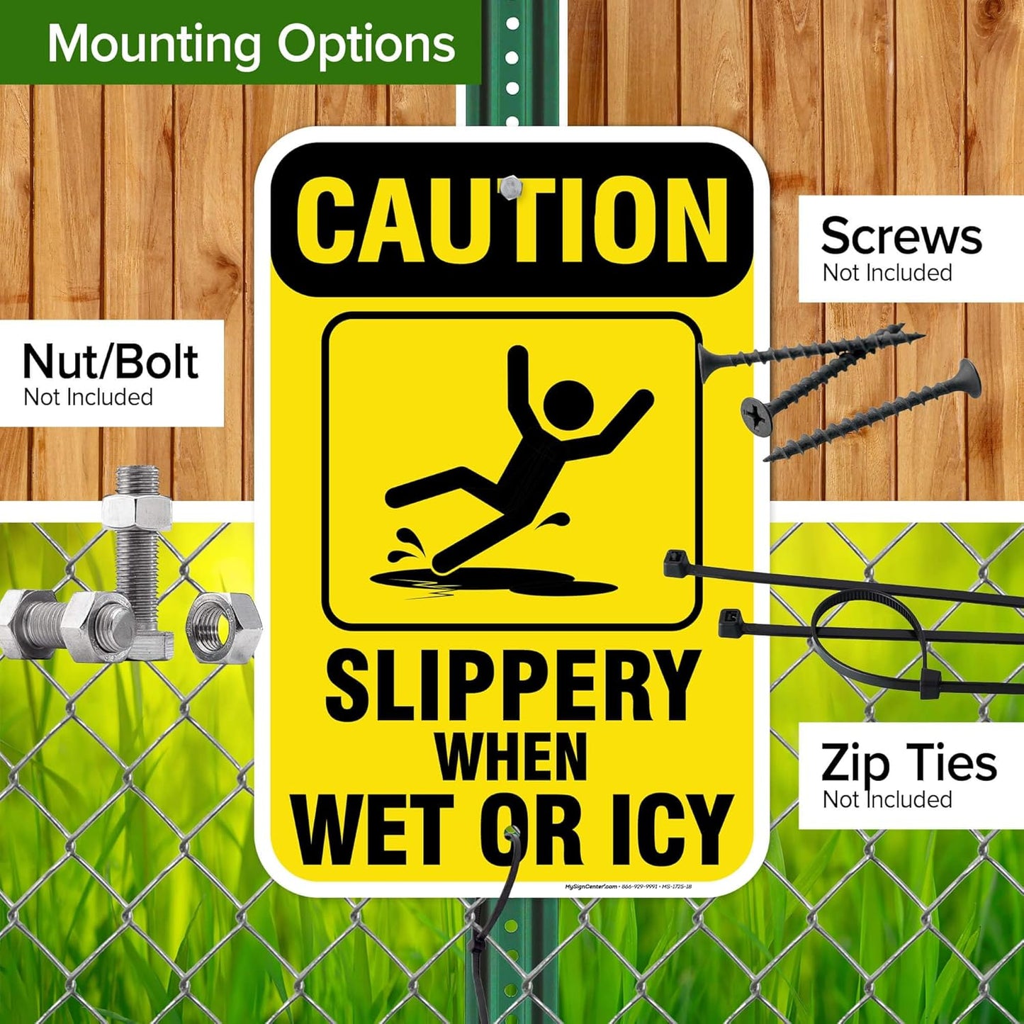 Caution Slippery When Wet Sign or ICY Sign, 12"x18" Aluminum, Fade Resistance, Indoor/Outdoor Use, USA MADE By My Sign Center