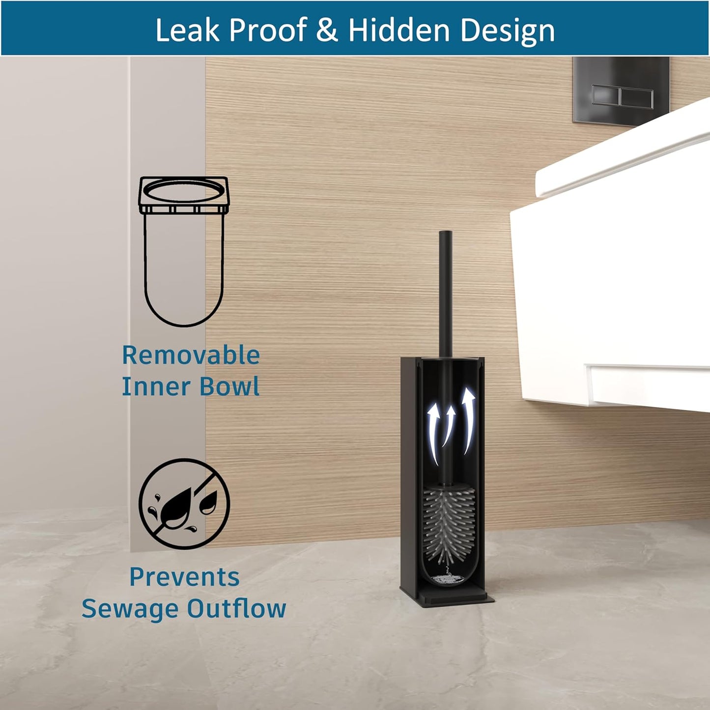 BVL Toilet Brush and Holder Set Black Freestanding for Bathroom